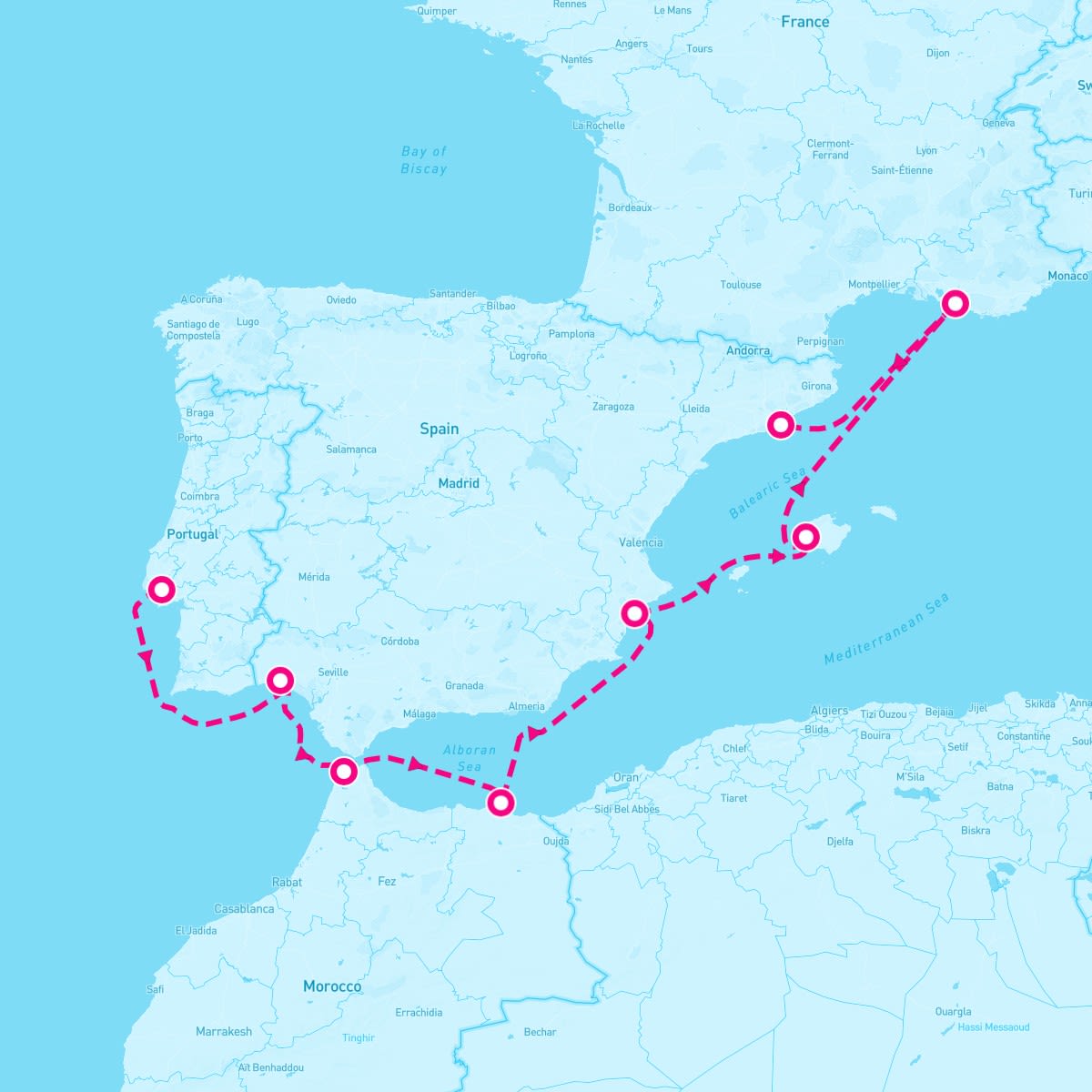 Marina itinerary map for May 1, 2025 (7 nights)