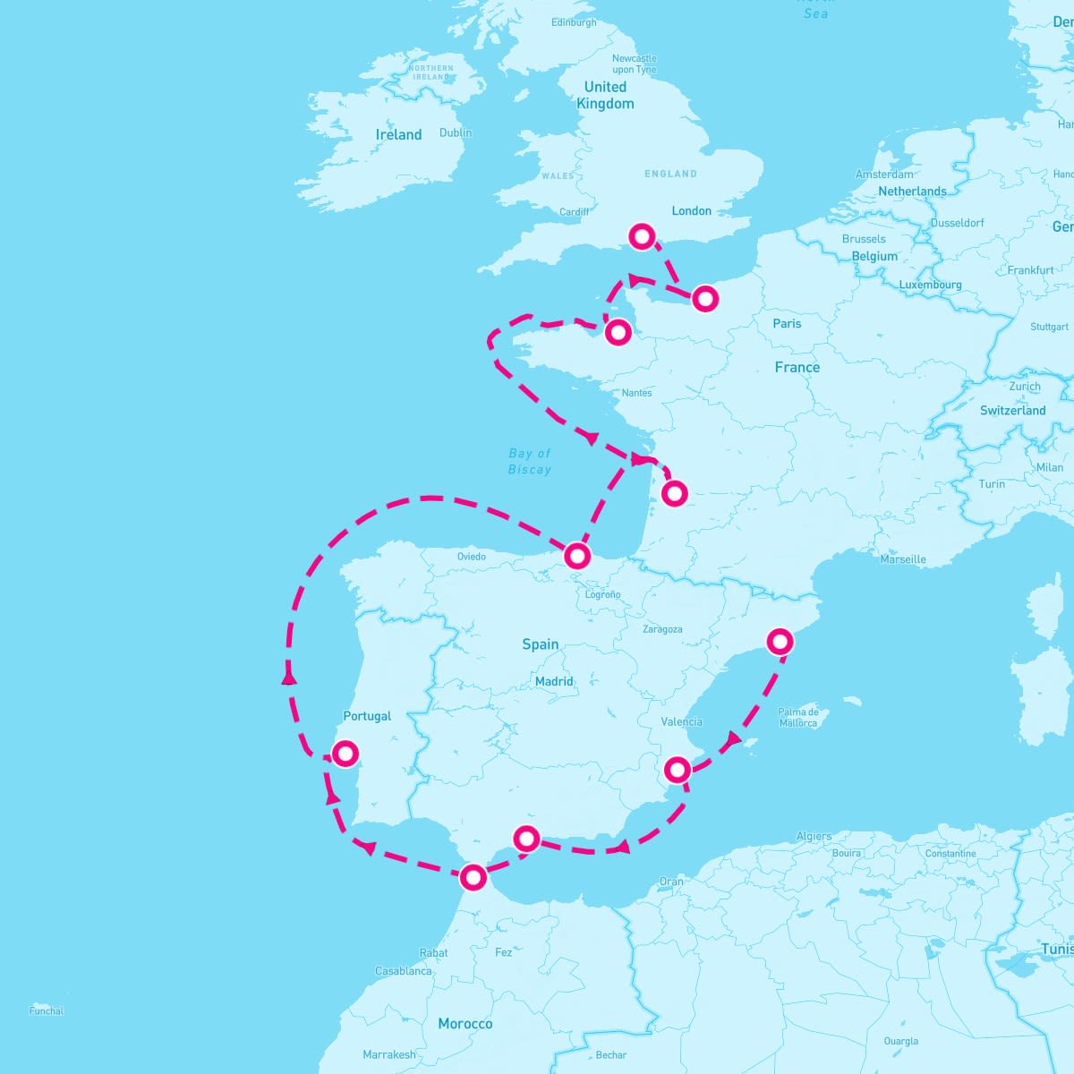 Marina itinerary map for June 16, 2025 (14 nights)