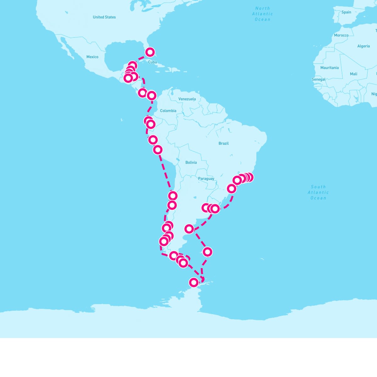 Marina itinerary map for November 29, 2025 (54 nights)
