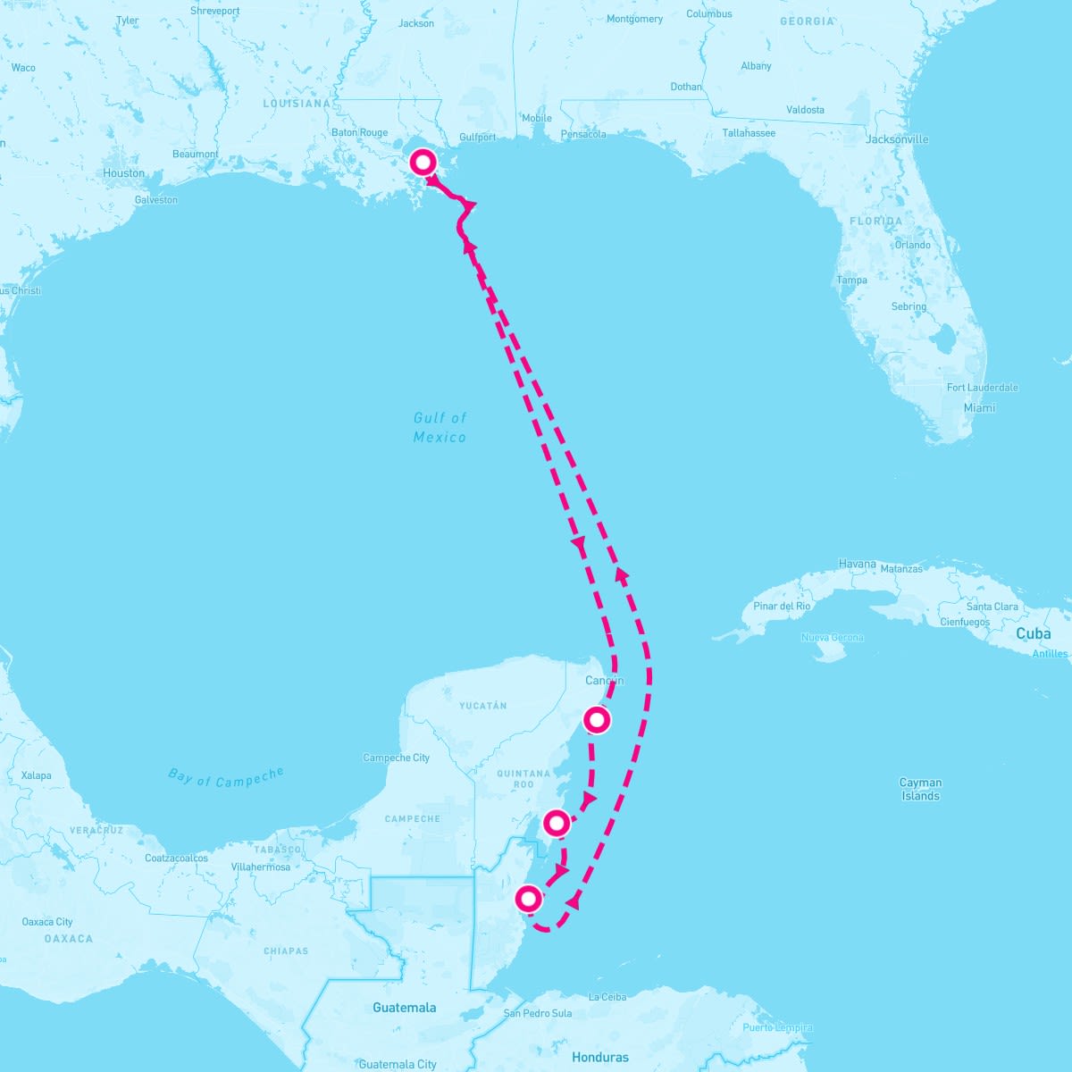 Mariner of the Seas itinerary map for April 15, 2028