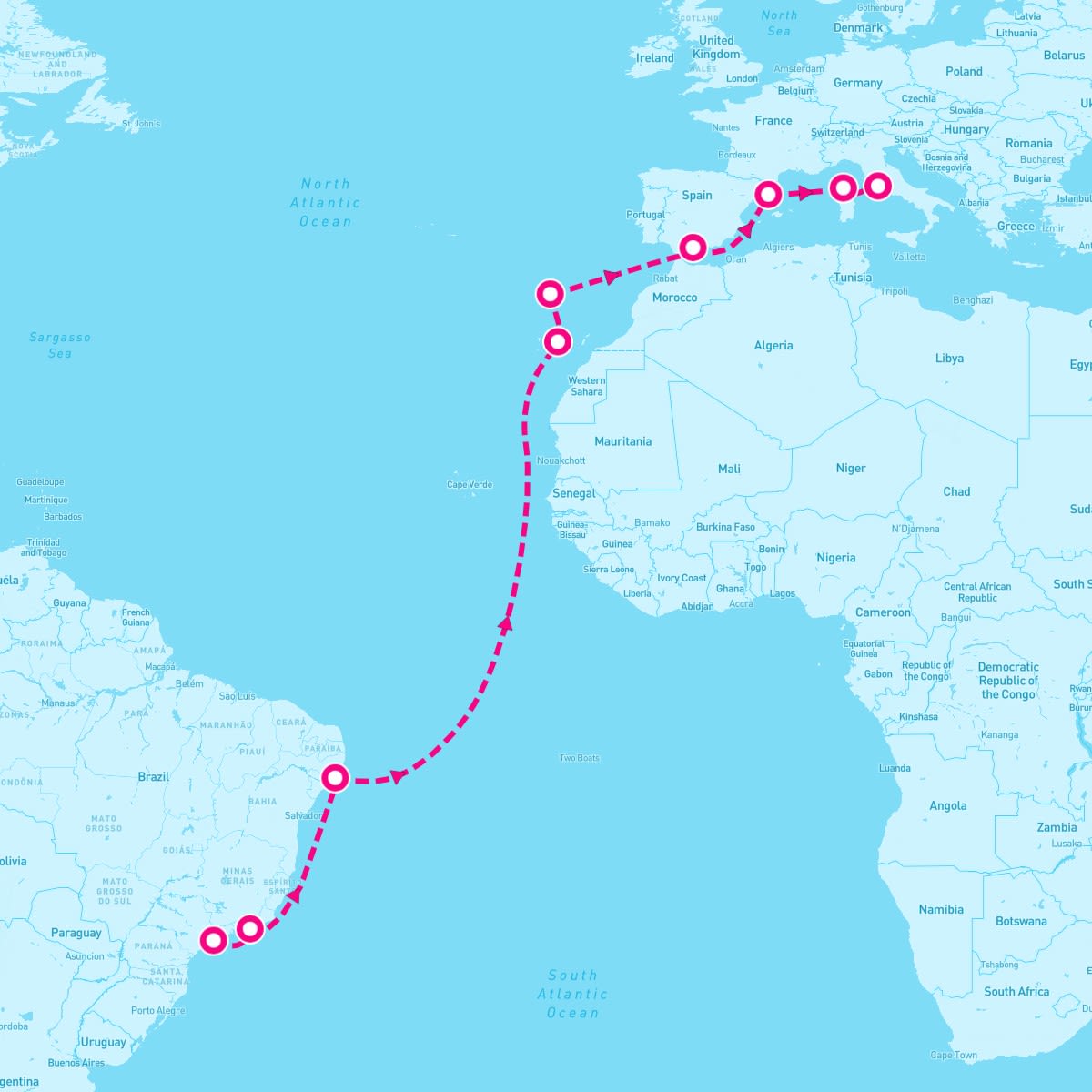 MSC Armonia itinerary map for March 17, 2024 (18 nights)
