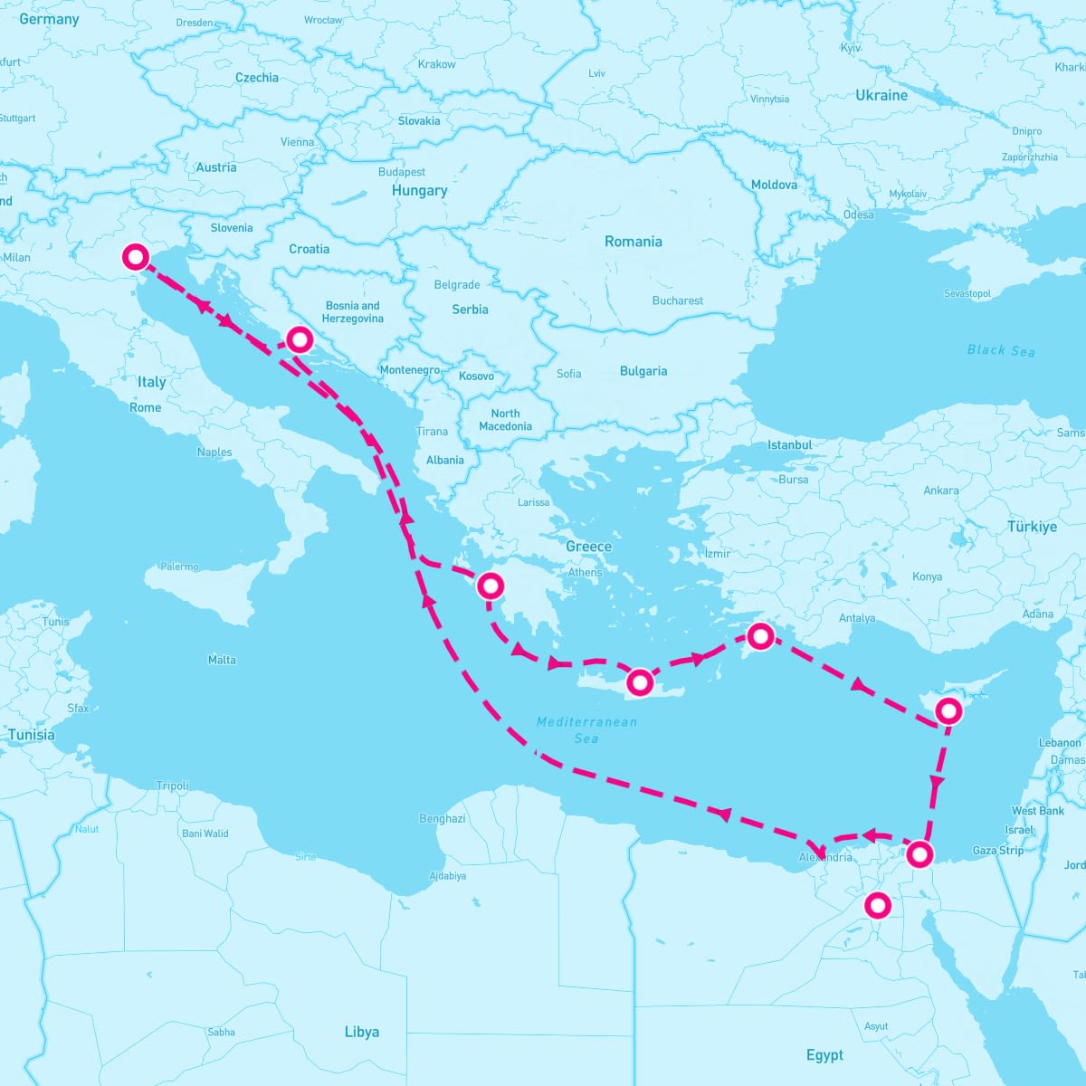 MSC Armonia itinerary map for November 1, 2025 (11 nights)