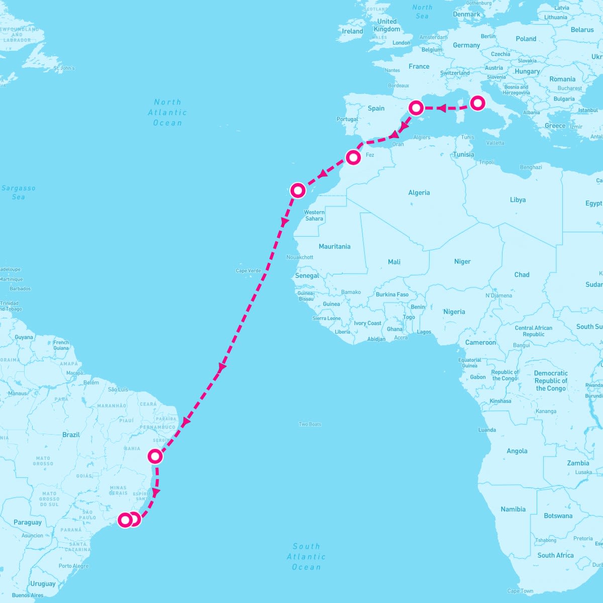 MSC Armonia itinerary map for November 28, 2025 (16 nights)