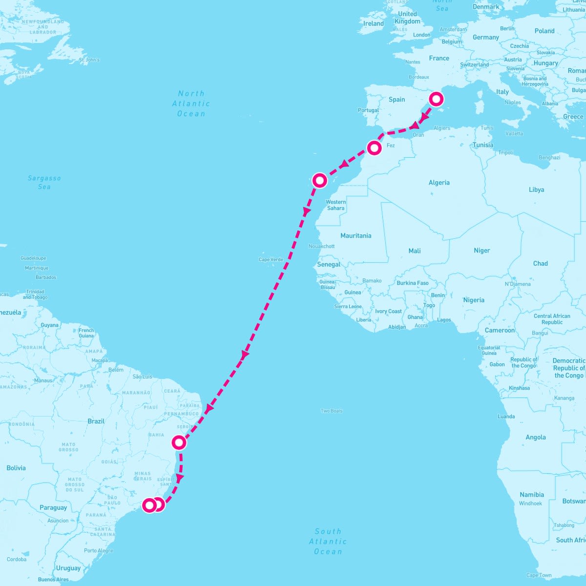 MSC Armonia itinerary map for November 30, 2025 (14 nights)