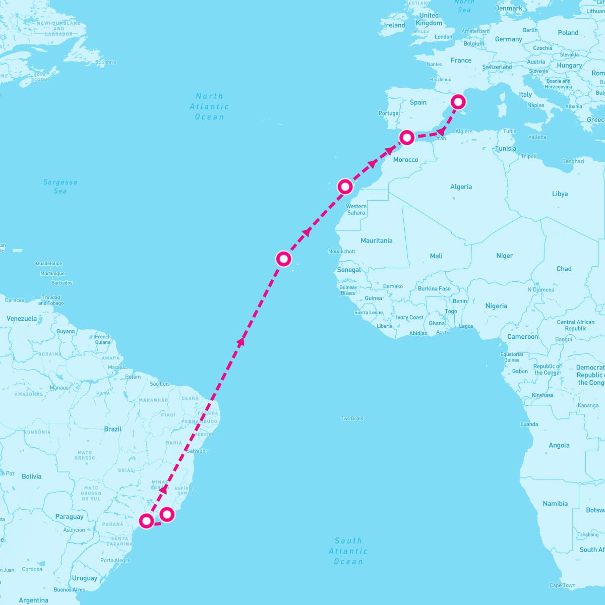 MSC Armonia itinerary map for March 14, 2026