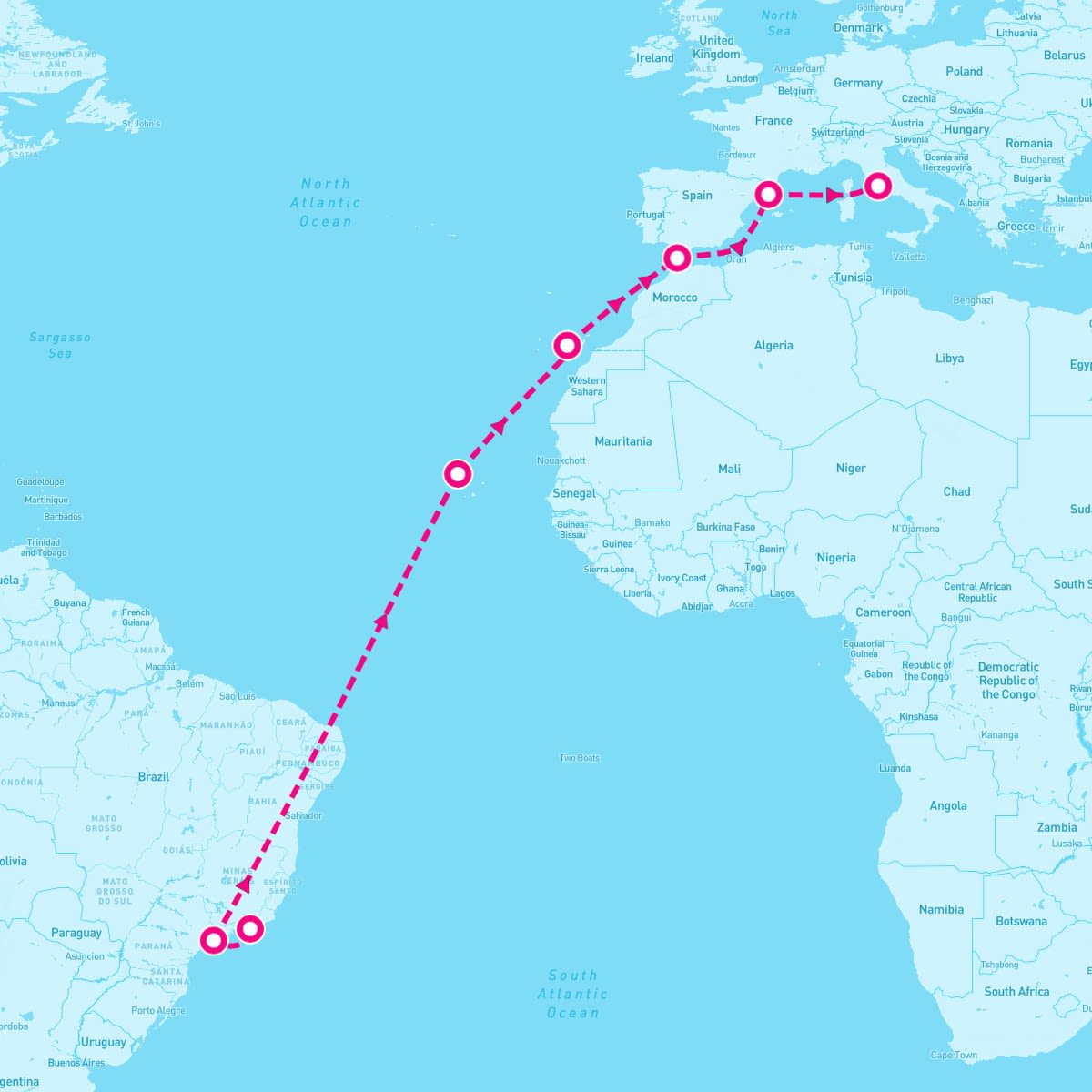 MSC Armonia itinerary map for March 14, 2026