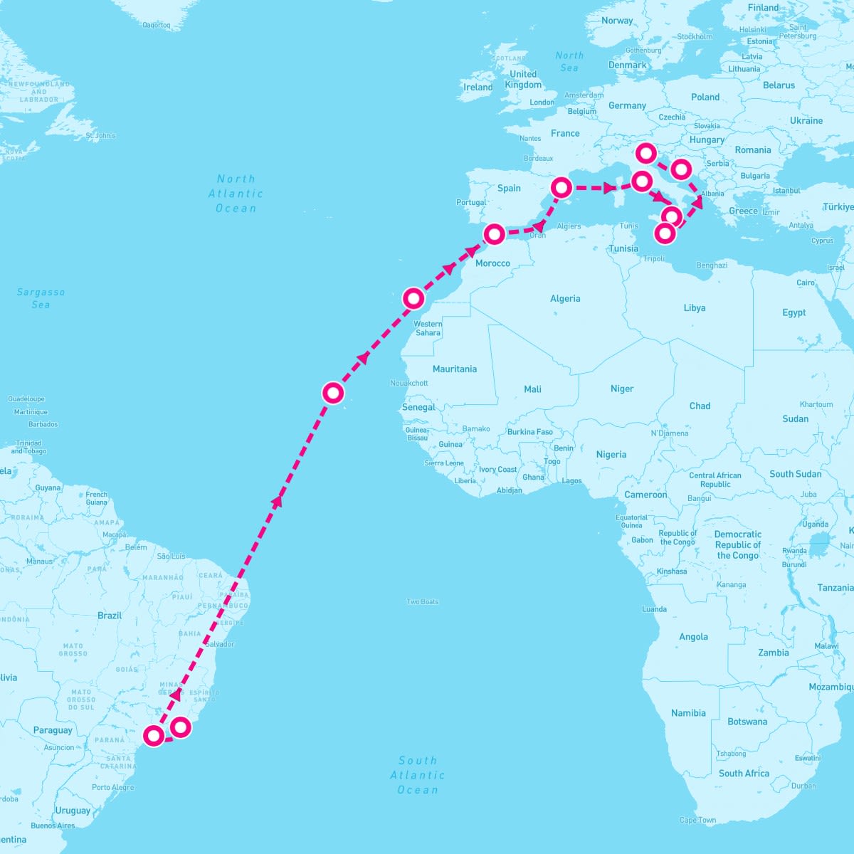 MSC Armonia itinerary map for March 14, 2026