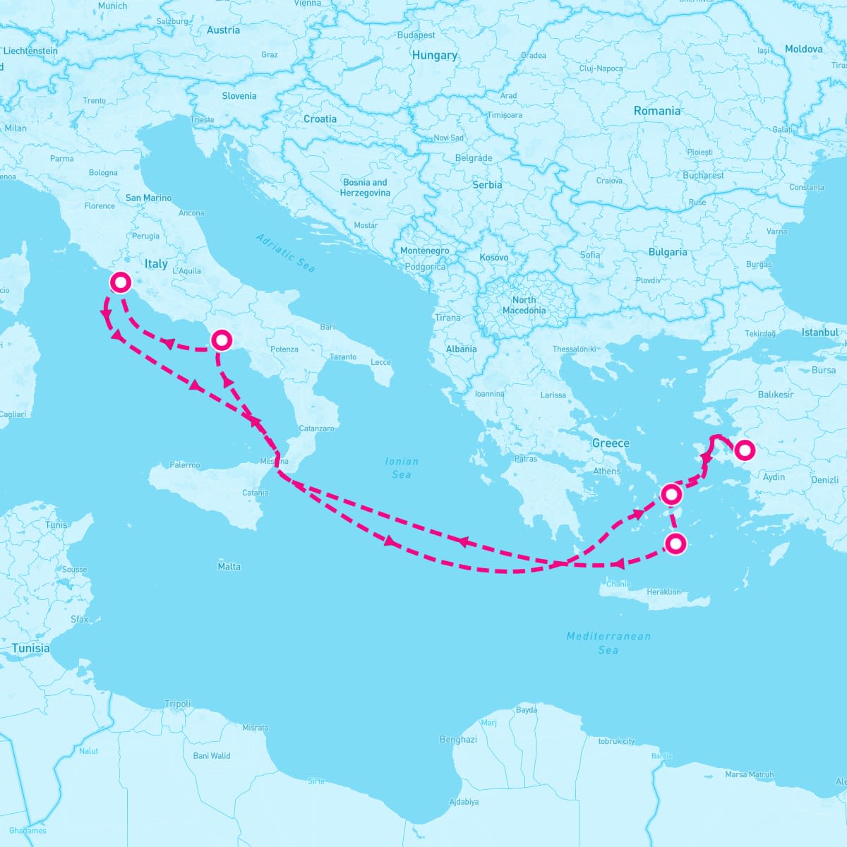 MSC Divina itinerary map for August 9, 2024 (7 nights)