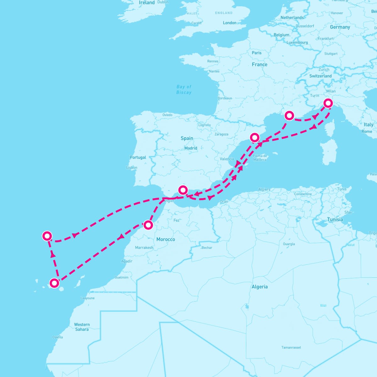 MSC Divina itinerary map for October 13, 2024 (11 nights)