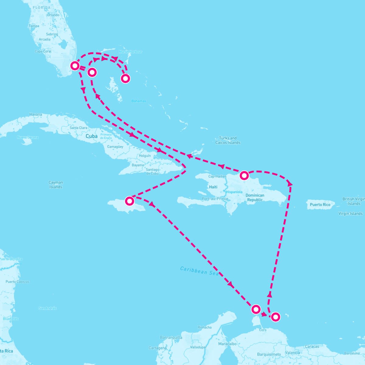 MSC Divina itinerary map for December 20, 2024 (14 nights)