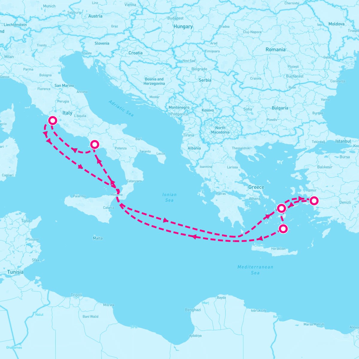 MSC Divina itinerary map for August 11, 2025 (7 nights)