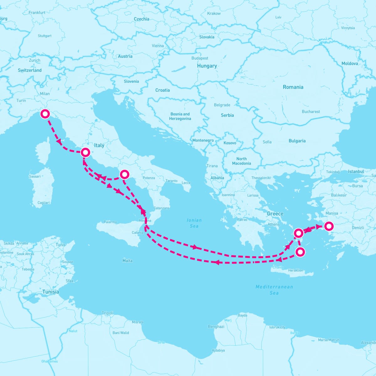 MSC Divina itinerary map for October 10, 2025 (8 nights)