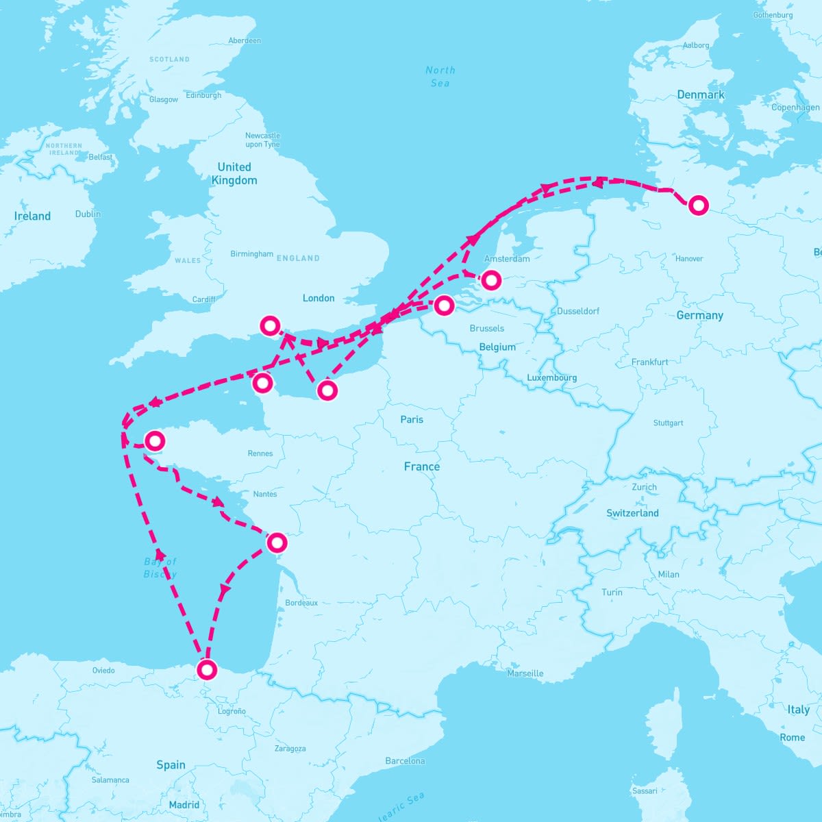 MSC Euribia itinerary map for April 10, 2024 (14 nights)