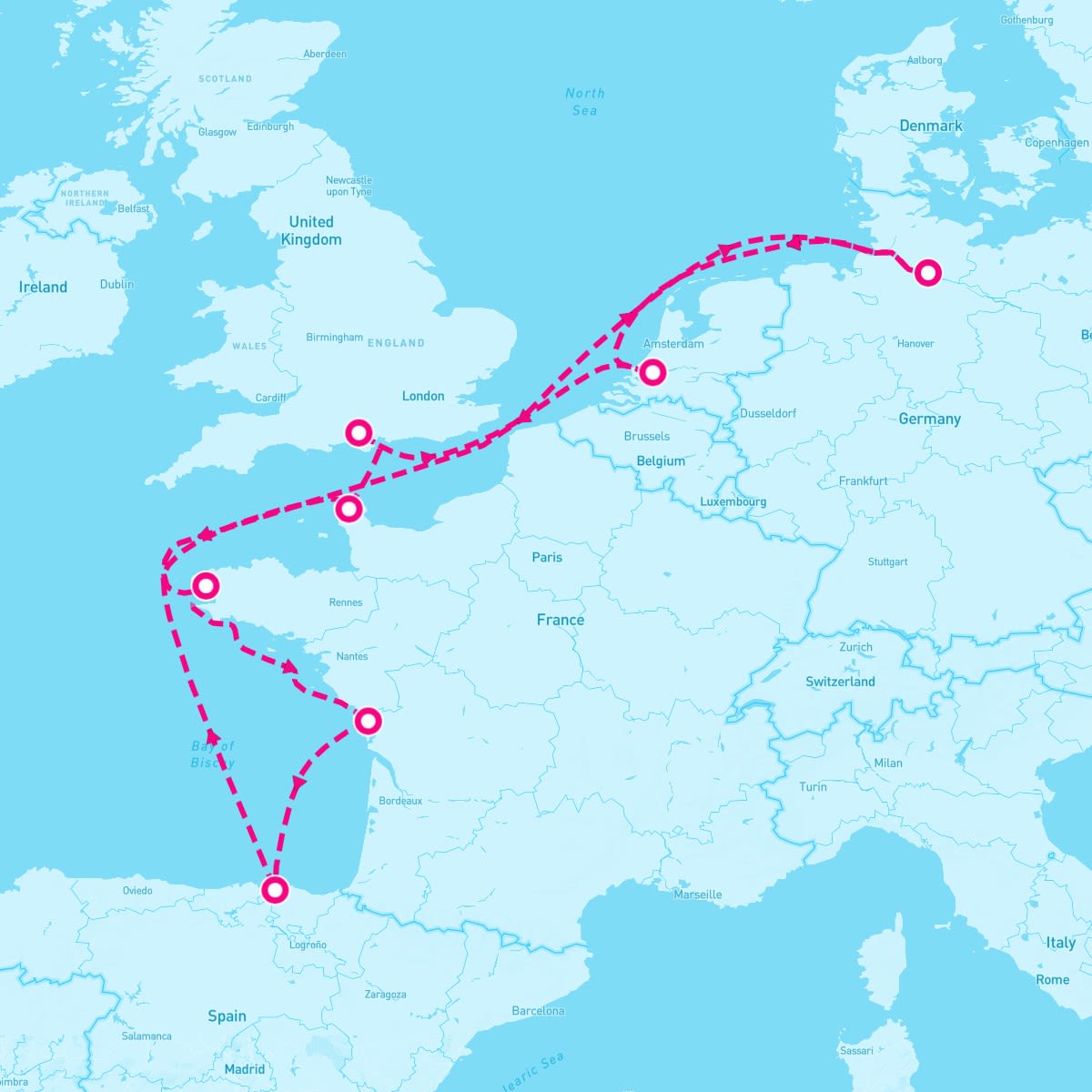 MSC Euribia itinerary map for April 12, 2024 (11 nights)