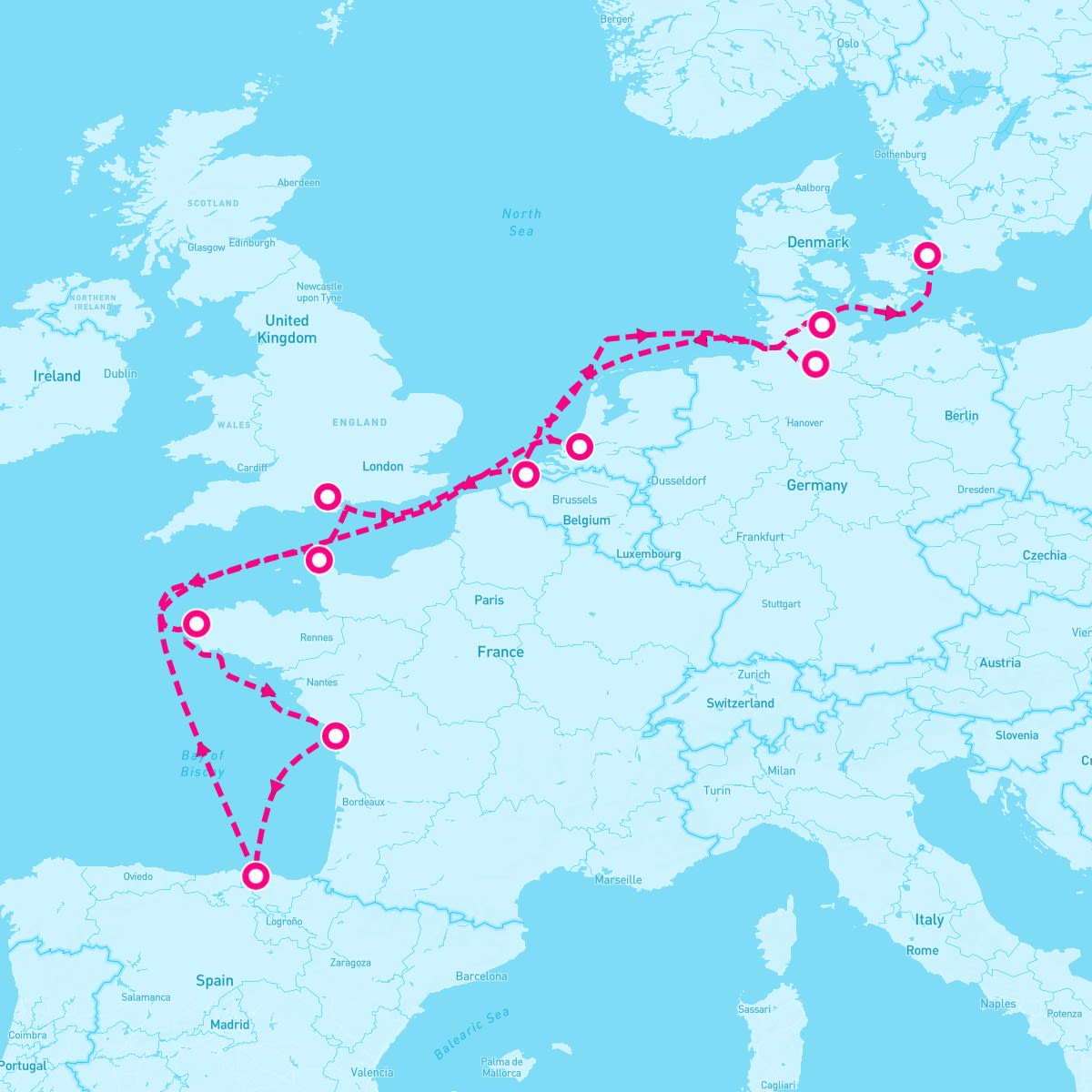 MSC Euribia itinerary map for April 14, 2024 (14 nights)