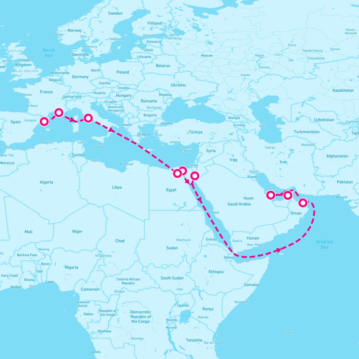 MSC Euribia itinerary map for October 21, 2025 (19 nights)