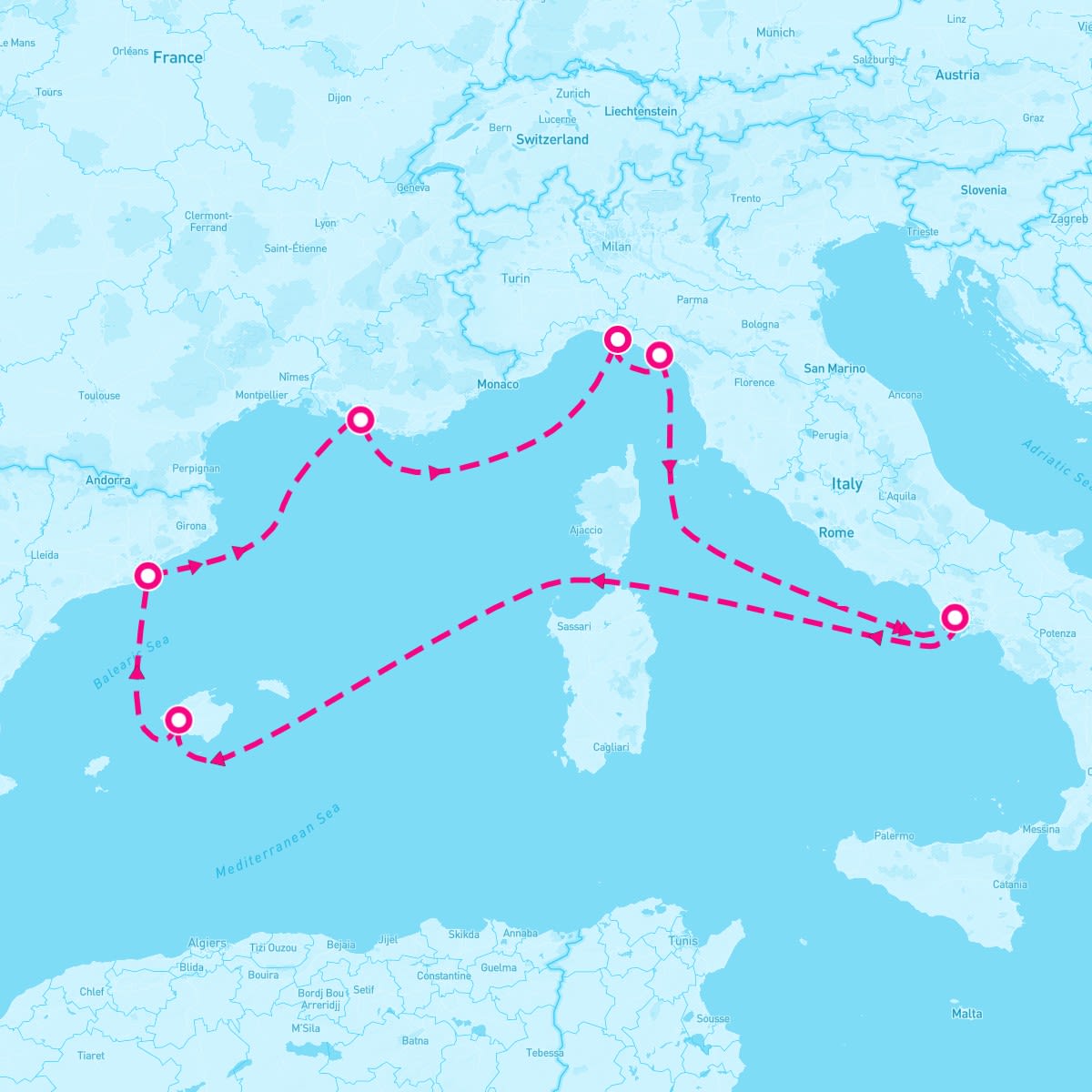 MSC Fantasia itinerary map for January 20, 2024 (7 nights)
