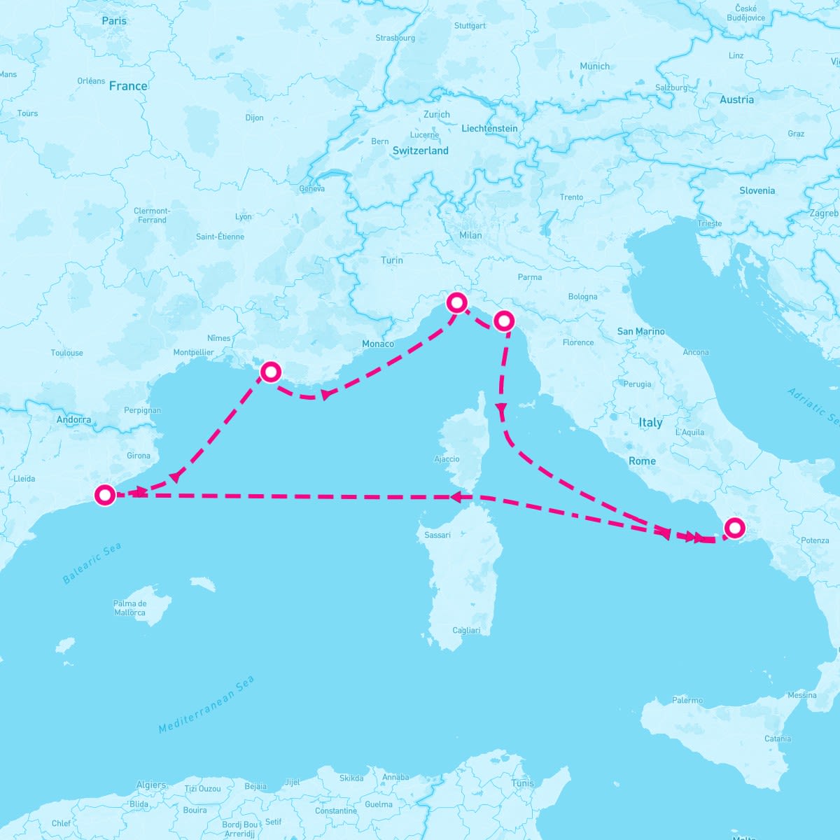 MSC Fantasia itinerary map for February 21, 2024 (7 nights)