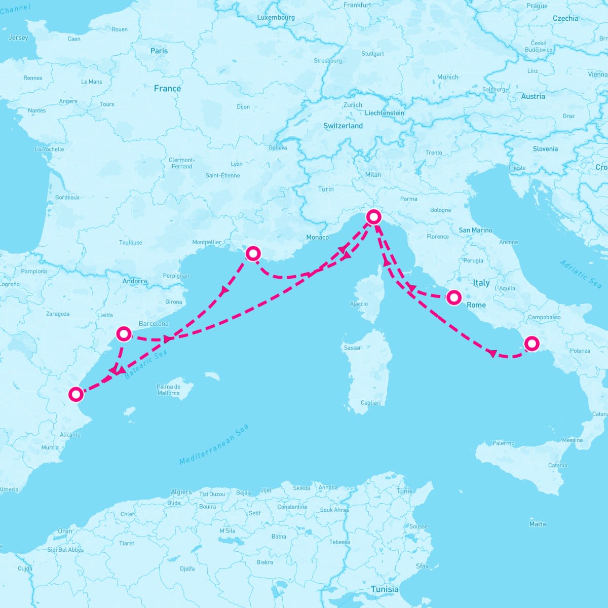MSC Fantasia itinerary map for October 22, 2024 (8 nights)