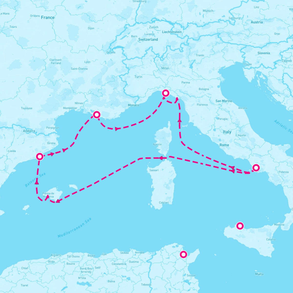 MSC Fantasia itinerary map for November 18, 2024 (7 nights)