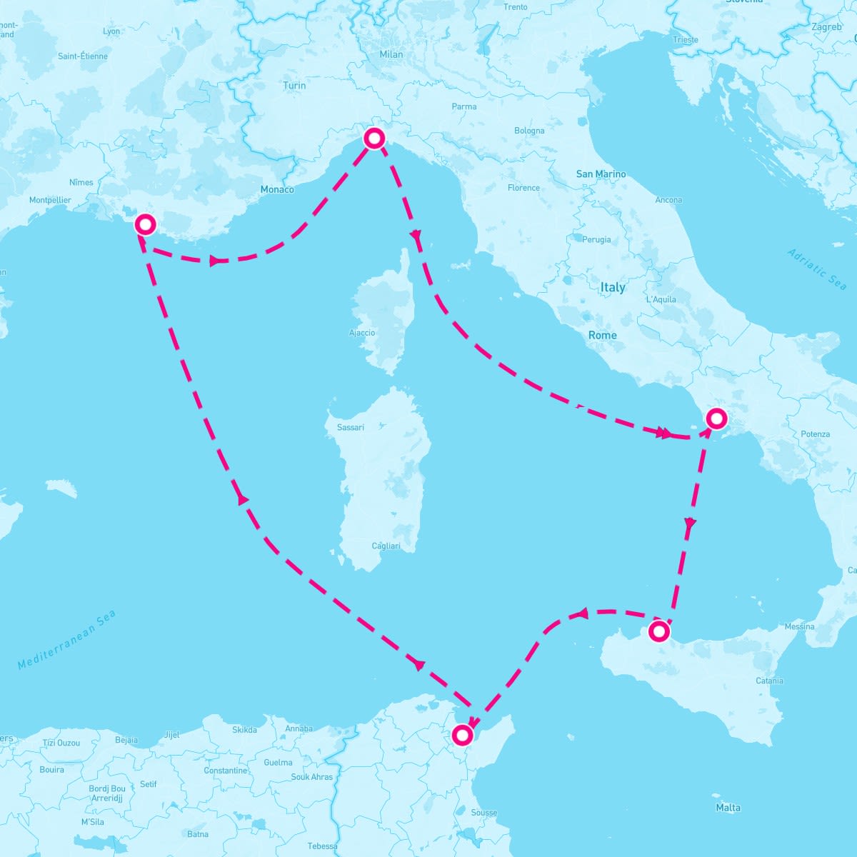 MSC Fantasia itinerary map for December 4, 2024 (7 nights)