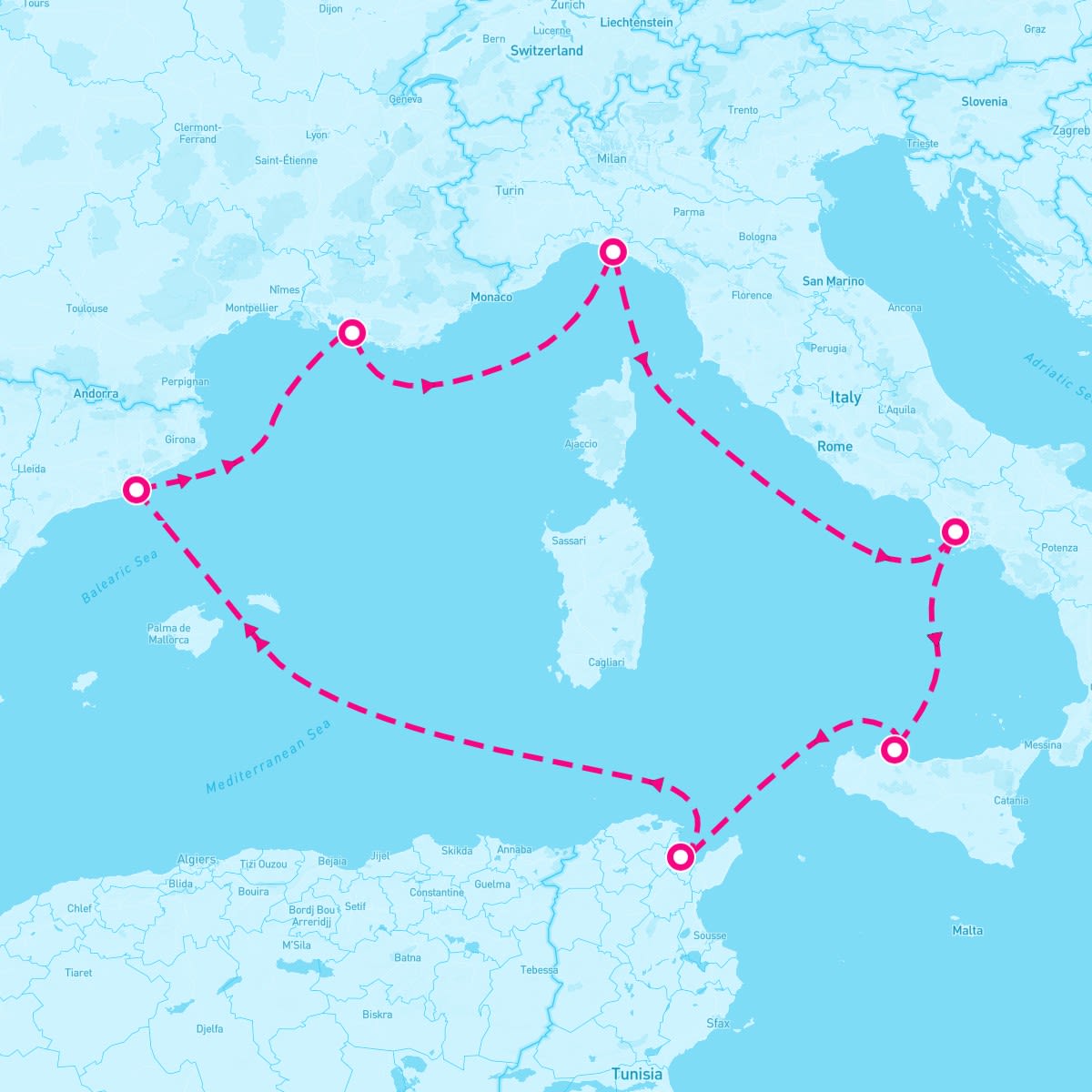 MSC Fantasia itinerary map for January 5, 2025 (7 nights)