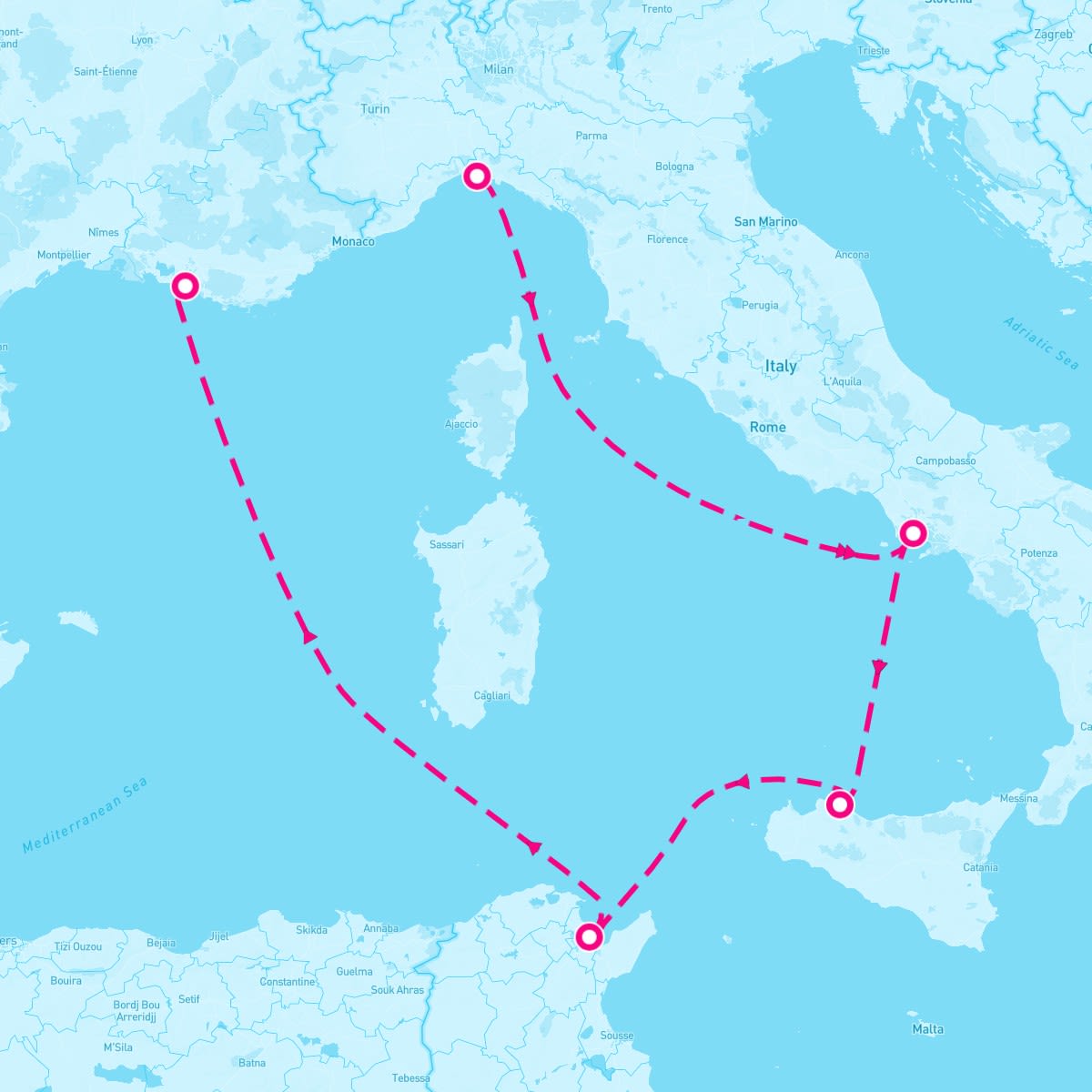 MSC Fantasia itinerary map for February 3, 2025 (6 nights)