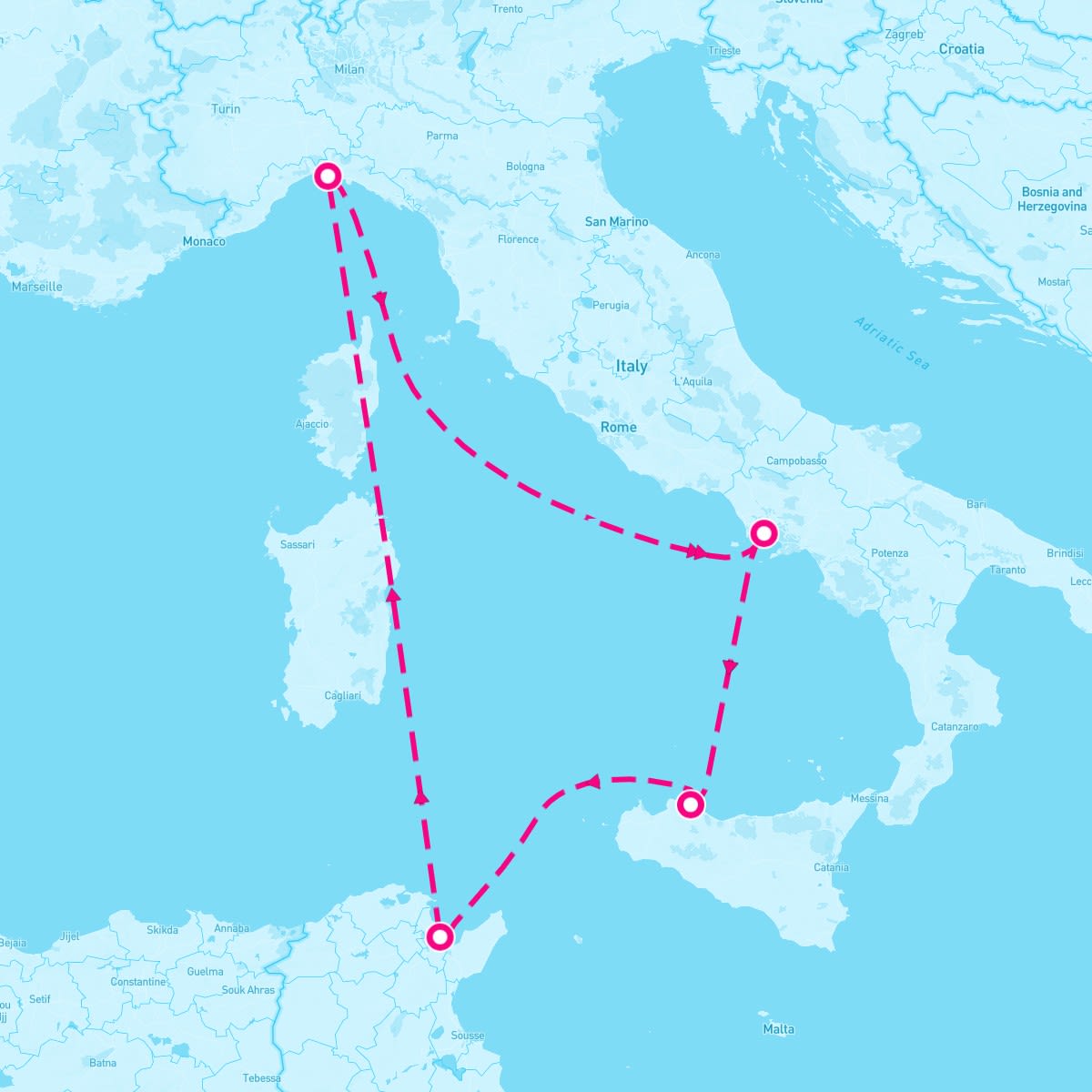 MSC Fantasia itinerary map for April 9, 2025 (7 nights)