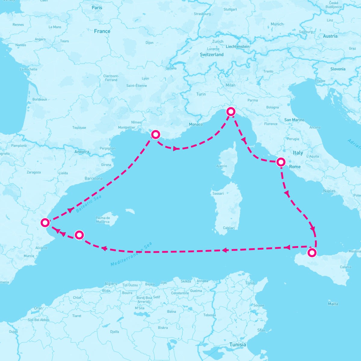 MSC Grandiosa itinerary map for October 5, 2025