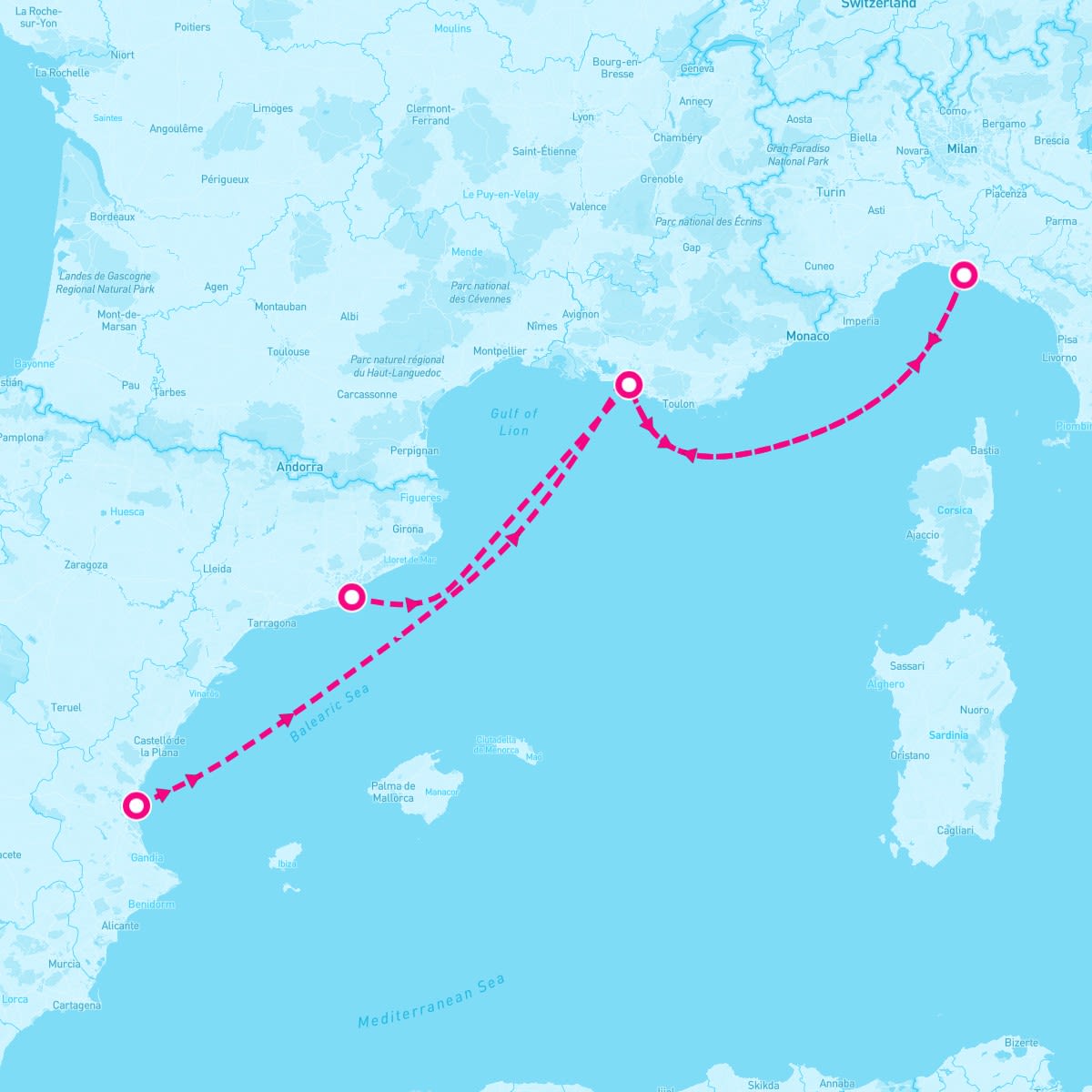 MSC Grandiosa itinerary map for November 13, 2025 (4 nights)
