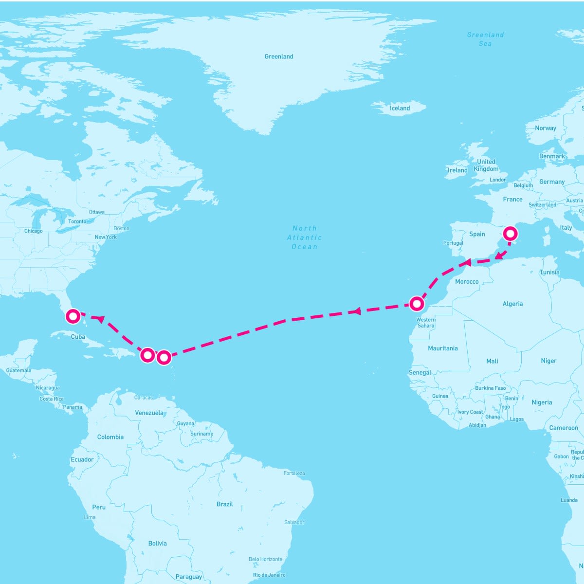 MSC Grandiosa itinerary map for November 21, 2025 (14 nights)