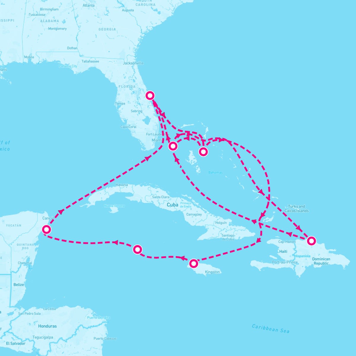 MSC Grandiosa itinerary map for December 6, 2025 (14 nights)