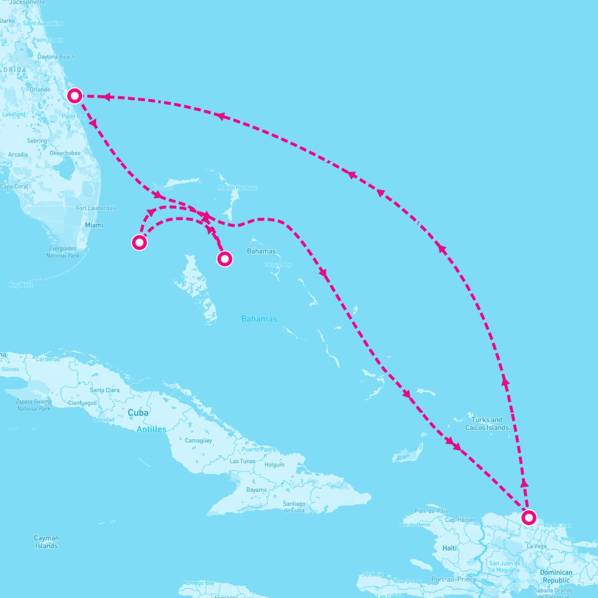 MSC Grandiosa itinerary map for December 6, 2025