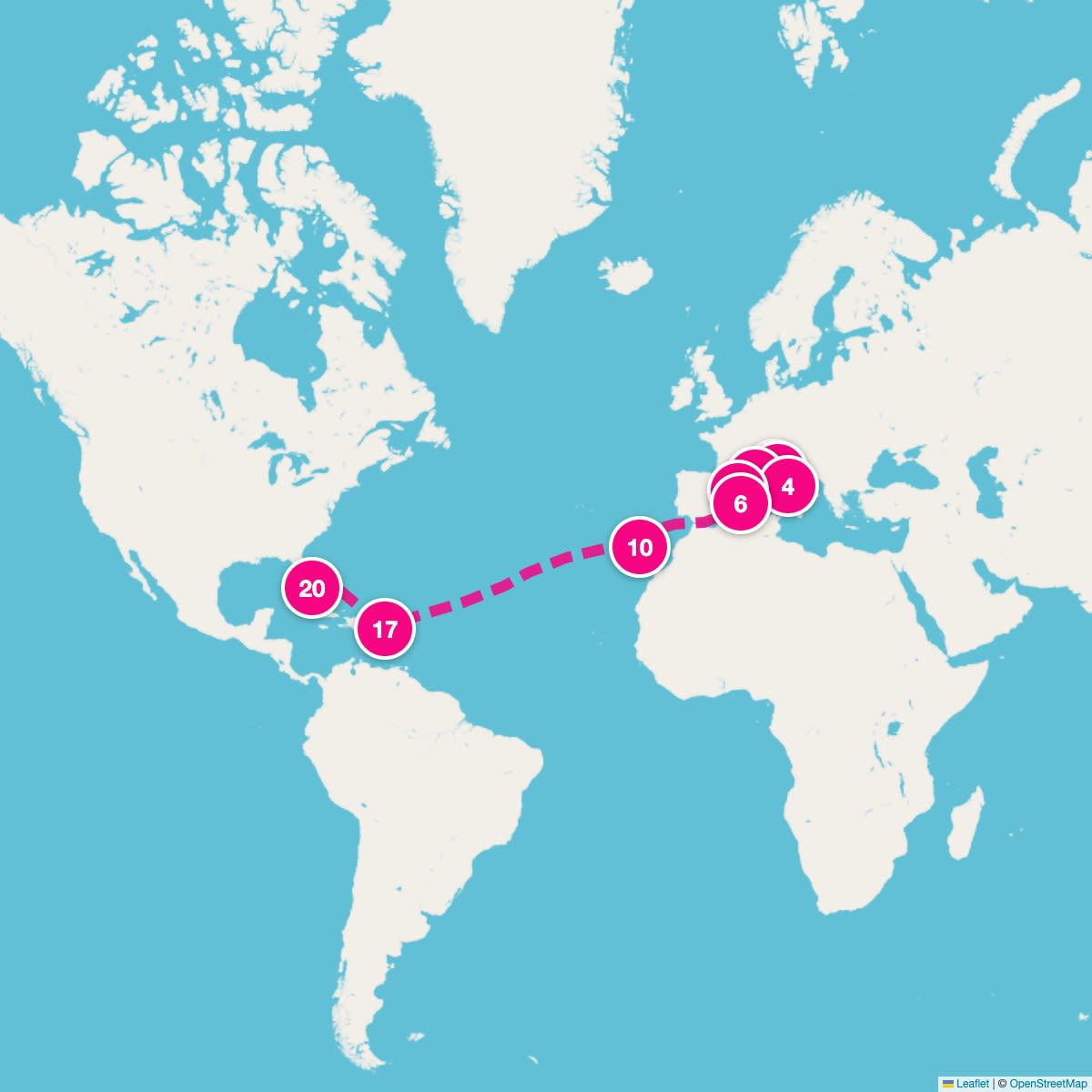 MSC Grandiosa itinerary map for October 25, 2026 (19 nights)