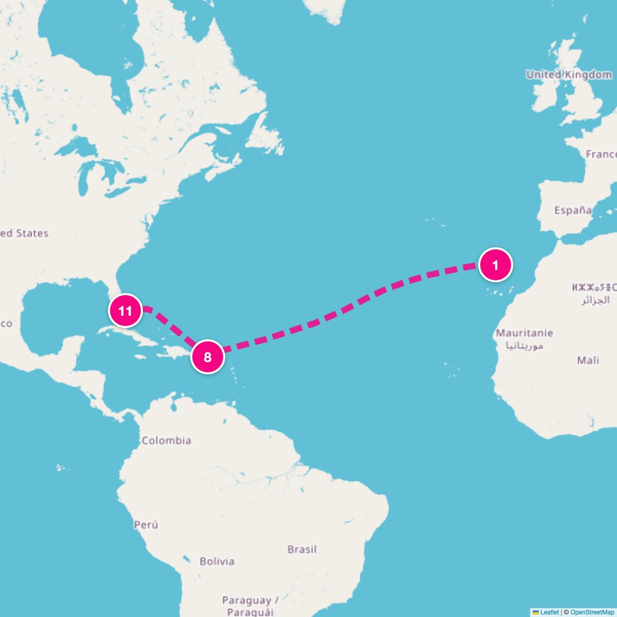 MSC Grandiosa itinerary map for November 3, 2026 (10 nights)