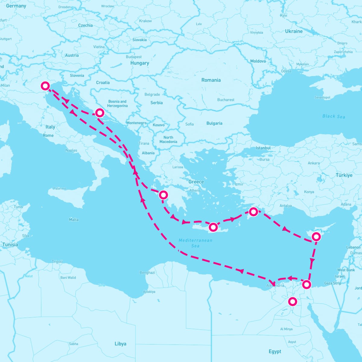 MSC Lirica itinerary map for October 26, 2024 (11 nights)