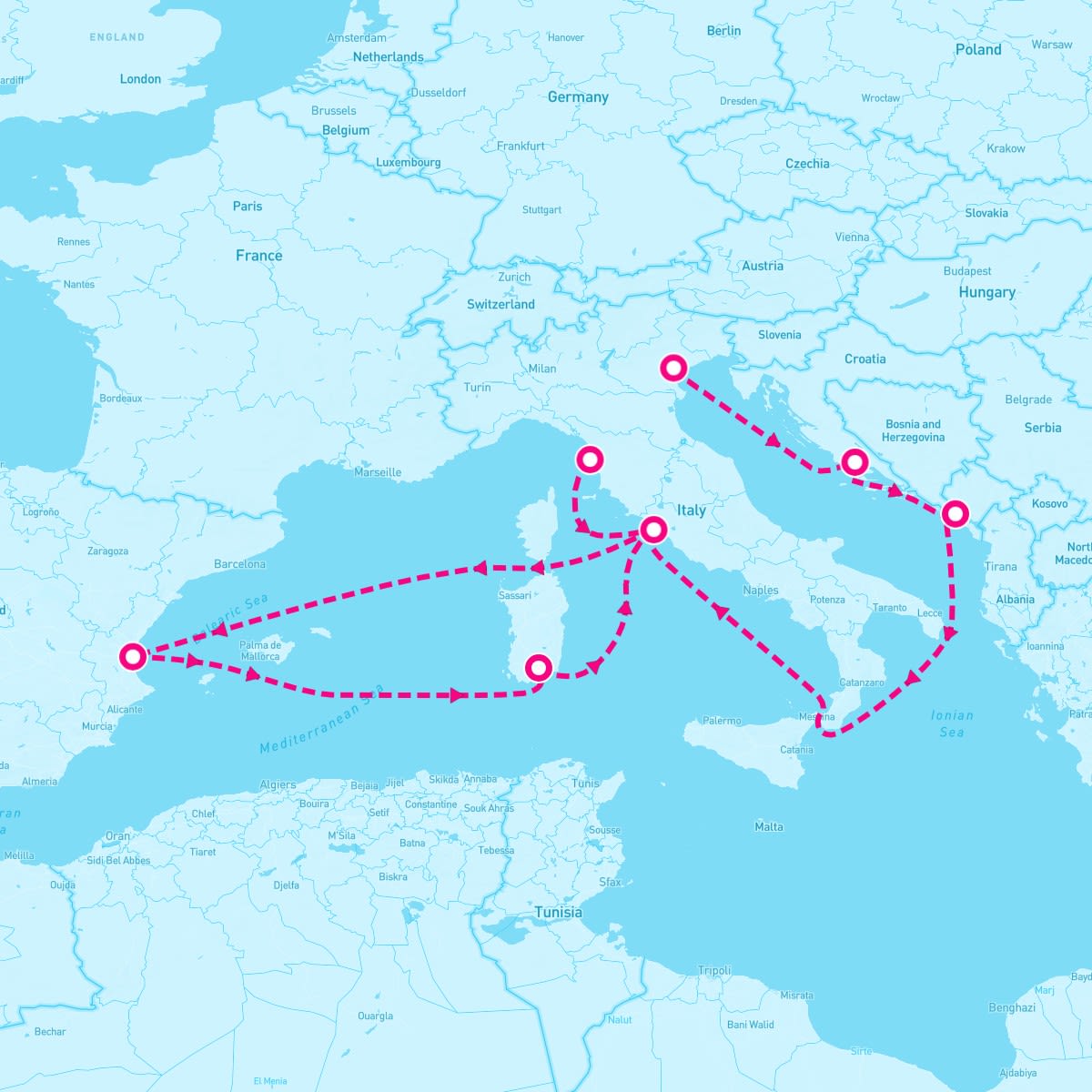 MSC Lirica itinerary map for November 17, 2024 (10 nights)