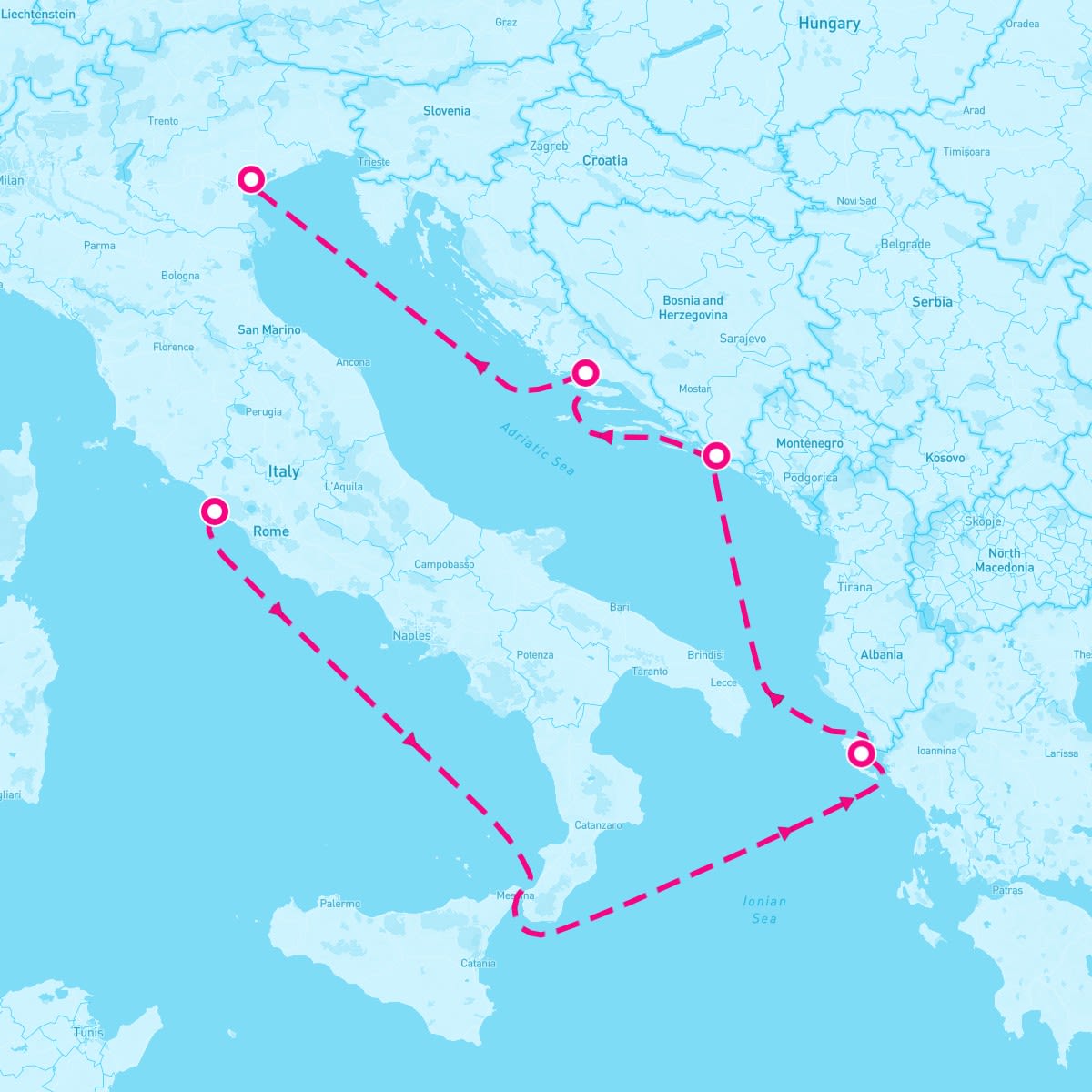 MSC Lirica itinerary map for April 7, 2025 (5 nights)