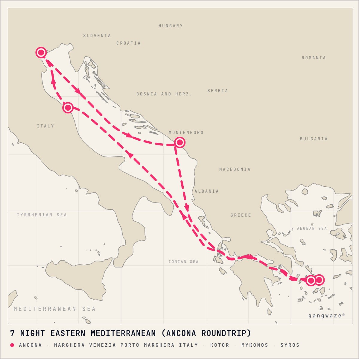 MSC Lirica itinerary map for September 24, 2027 (7 nights)