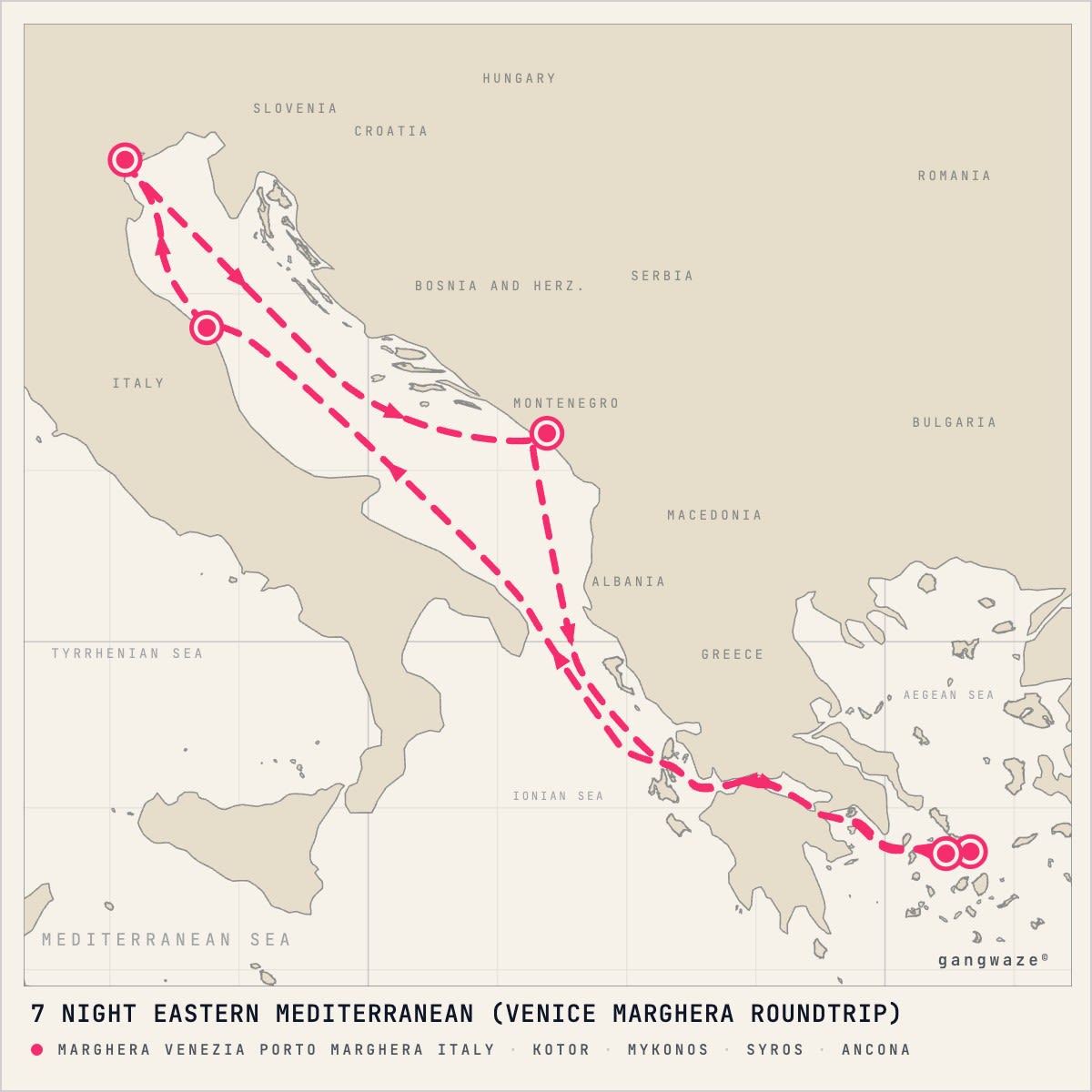 MSC Lirica itinerary map for May 13, 2028 (7 nights)