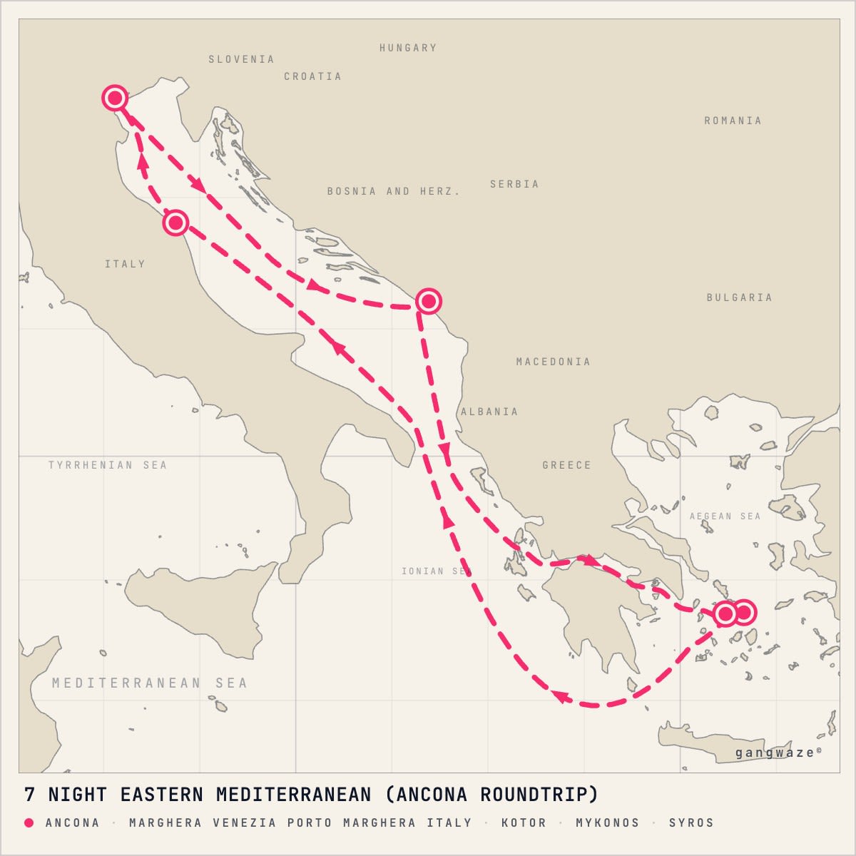 MSC Lirica itinerary map for August 4, 2028 (7 nights)