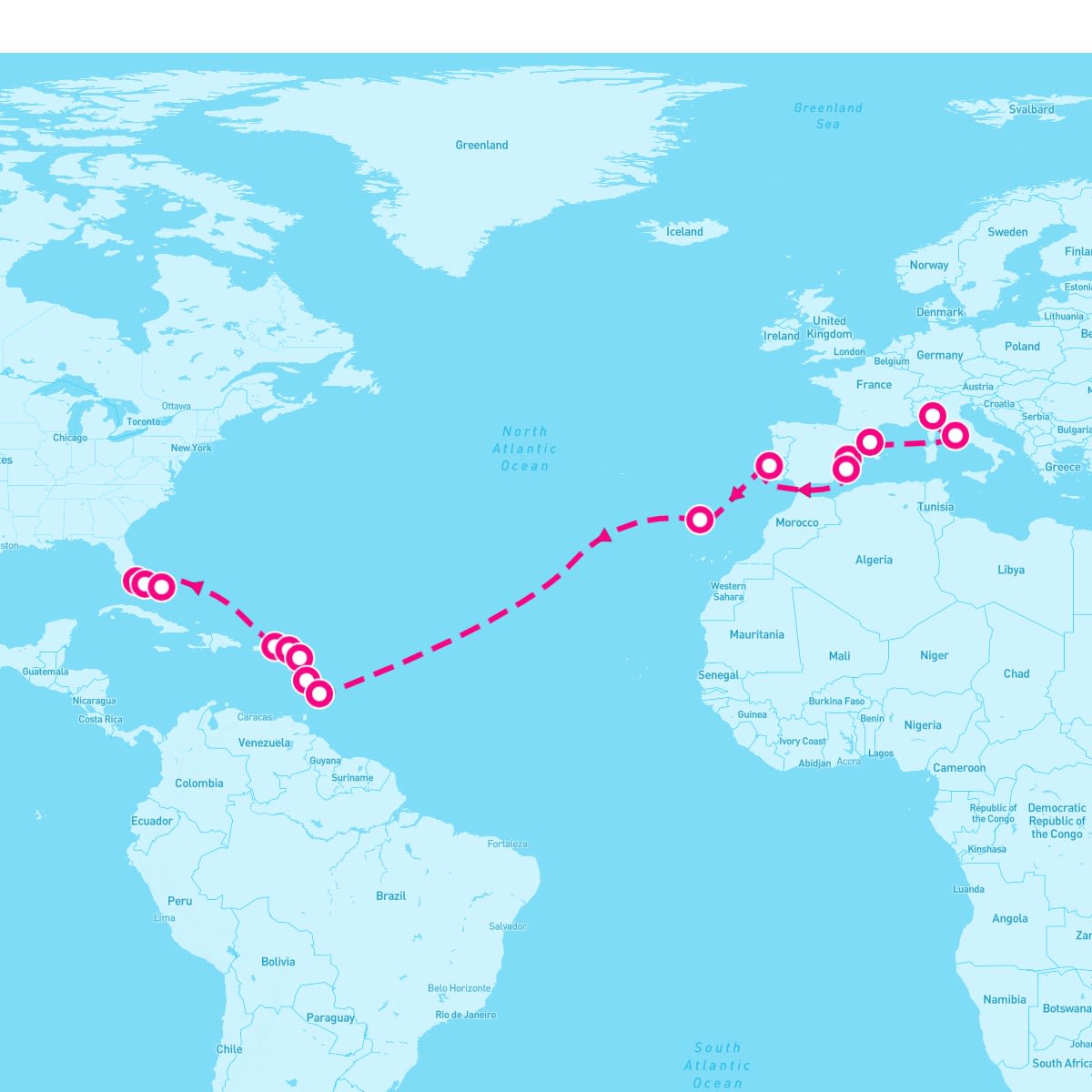 MSC Magnifica itinerary map for November 4, 2024 (27 nights)
