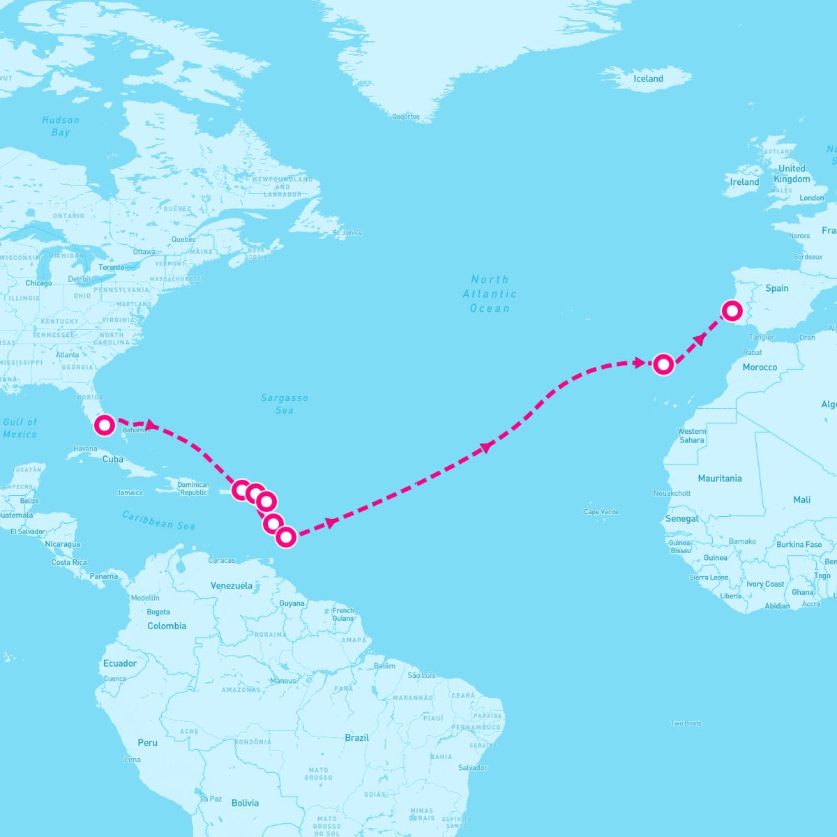 MSC Magnifica itinerary map for November 8, 2024 (16 nights)