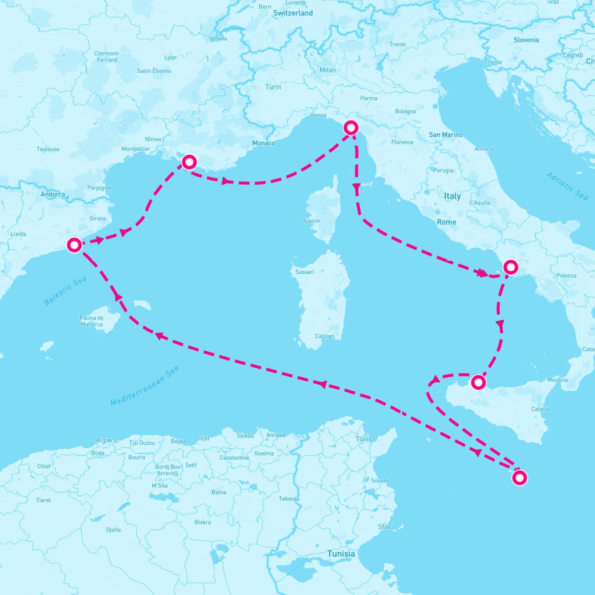 MSC Magnifica itinerary map for June 12, 2025 (7 nights)