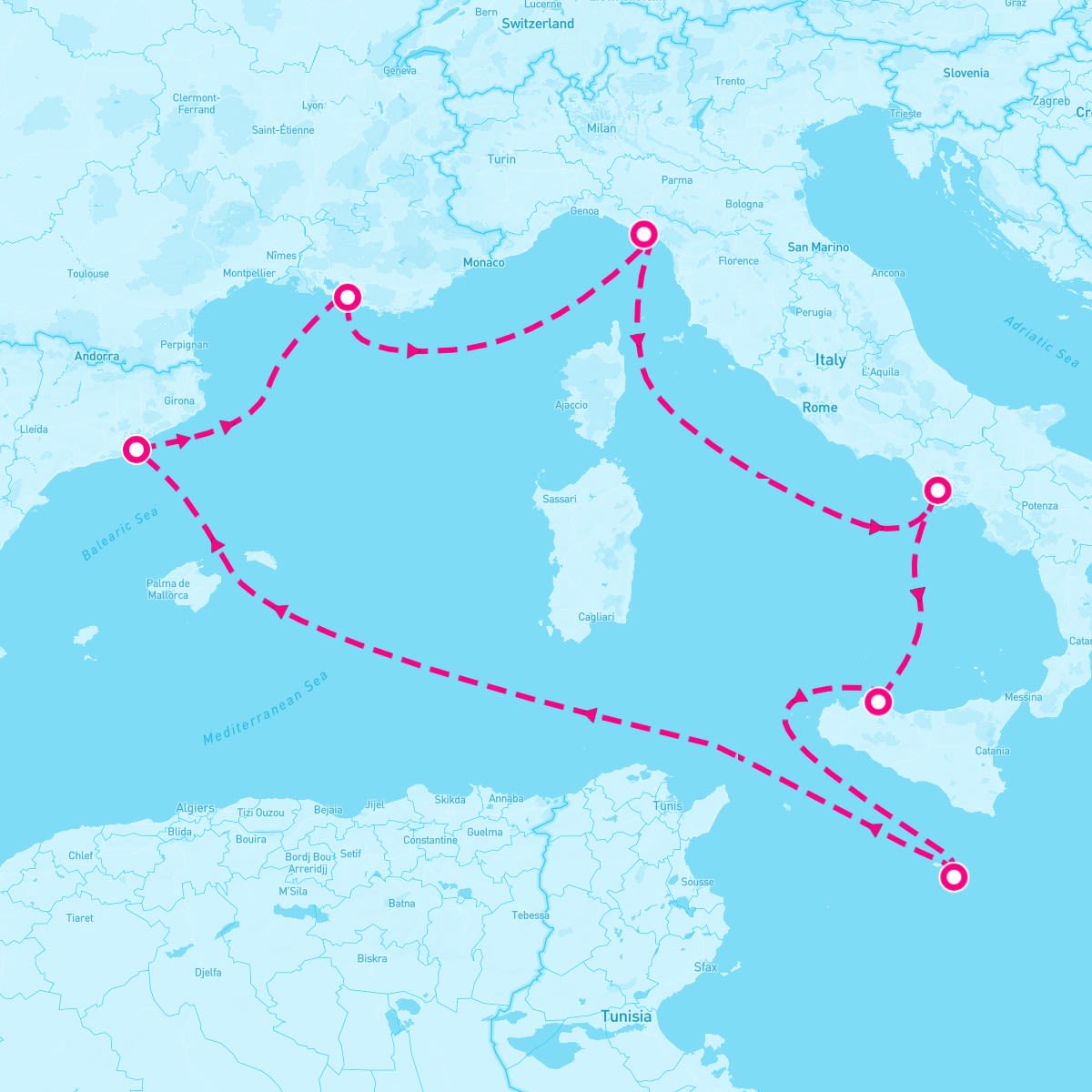 MSC Magnifica itinerary map for June 18, 2025 (7 nights)