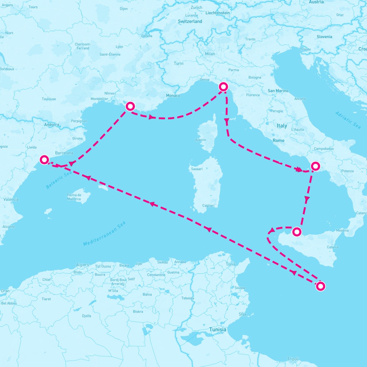 MSC Magnifica itinerary map for September 14, 2025 (7 nights)