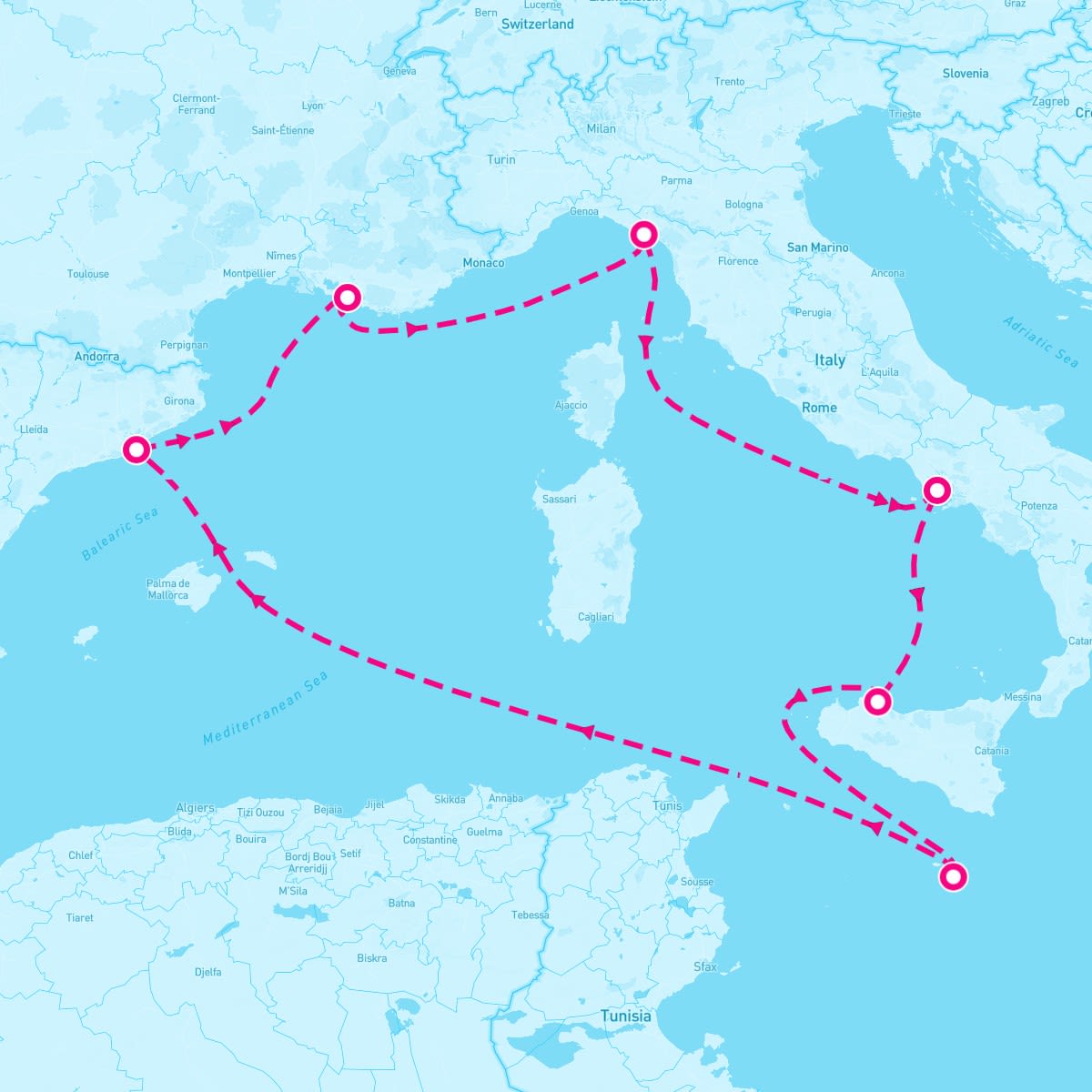 MSC Magnifica itinerary map for September 27, 2025 (7 nights)