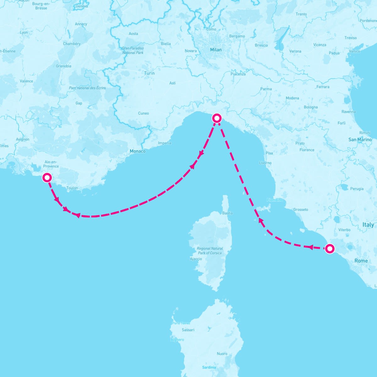 MSC Magnifica itinerary map for December 12, 2025 (3 nights)