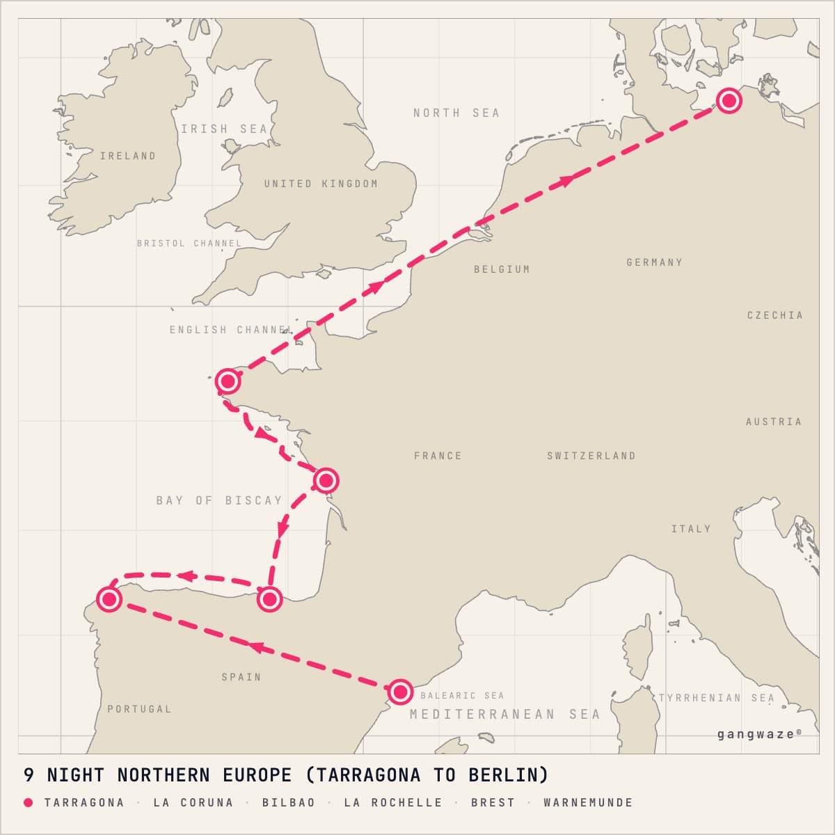 MSC Magnifica itinerary map for May 8, 2027 (9 nights)