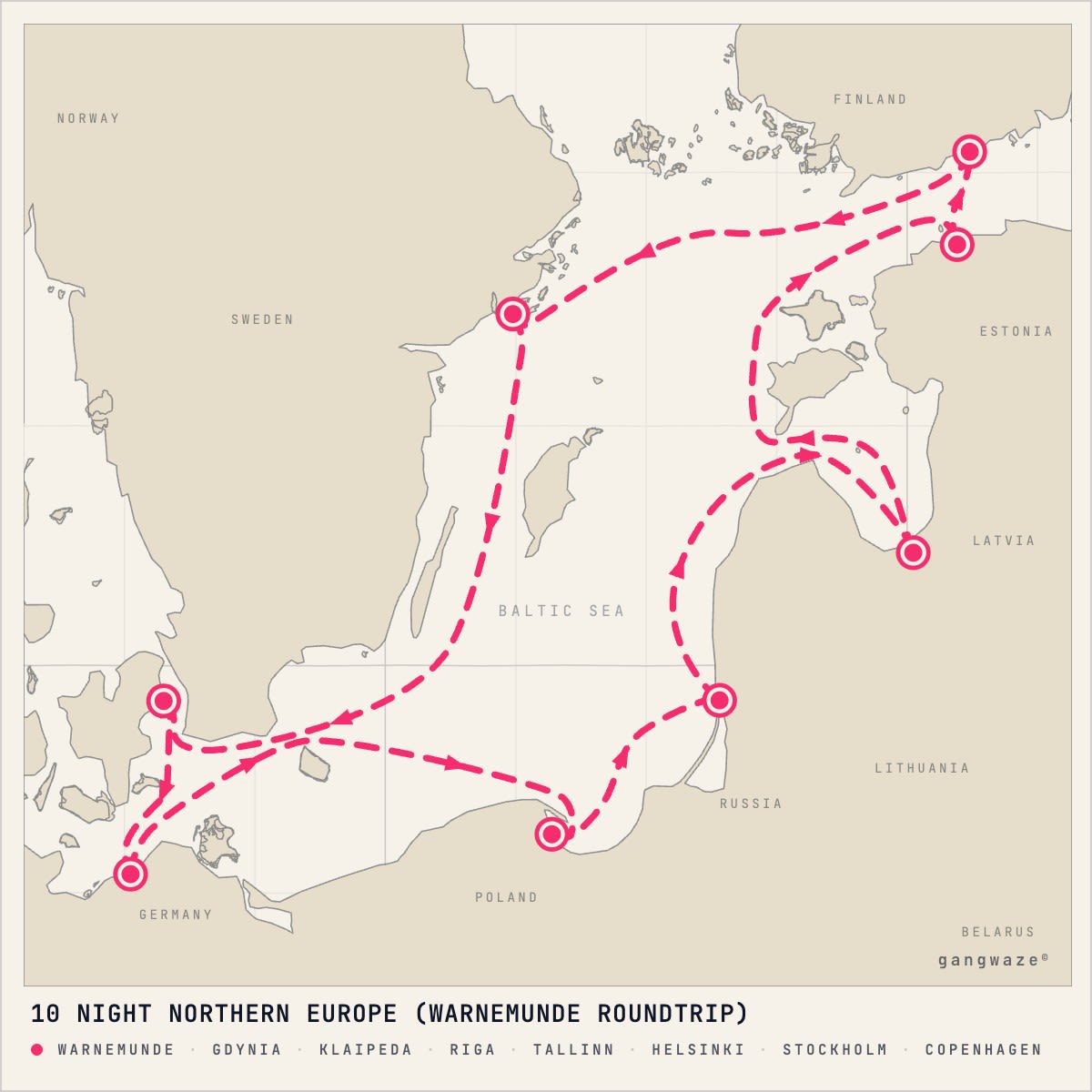 MSC Magnifica itinerary map for May 27, 2027 (10 nights)